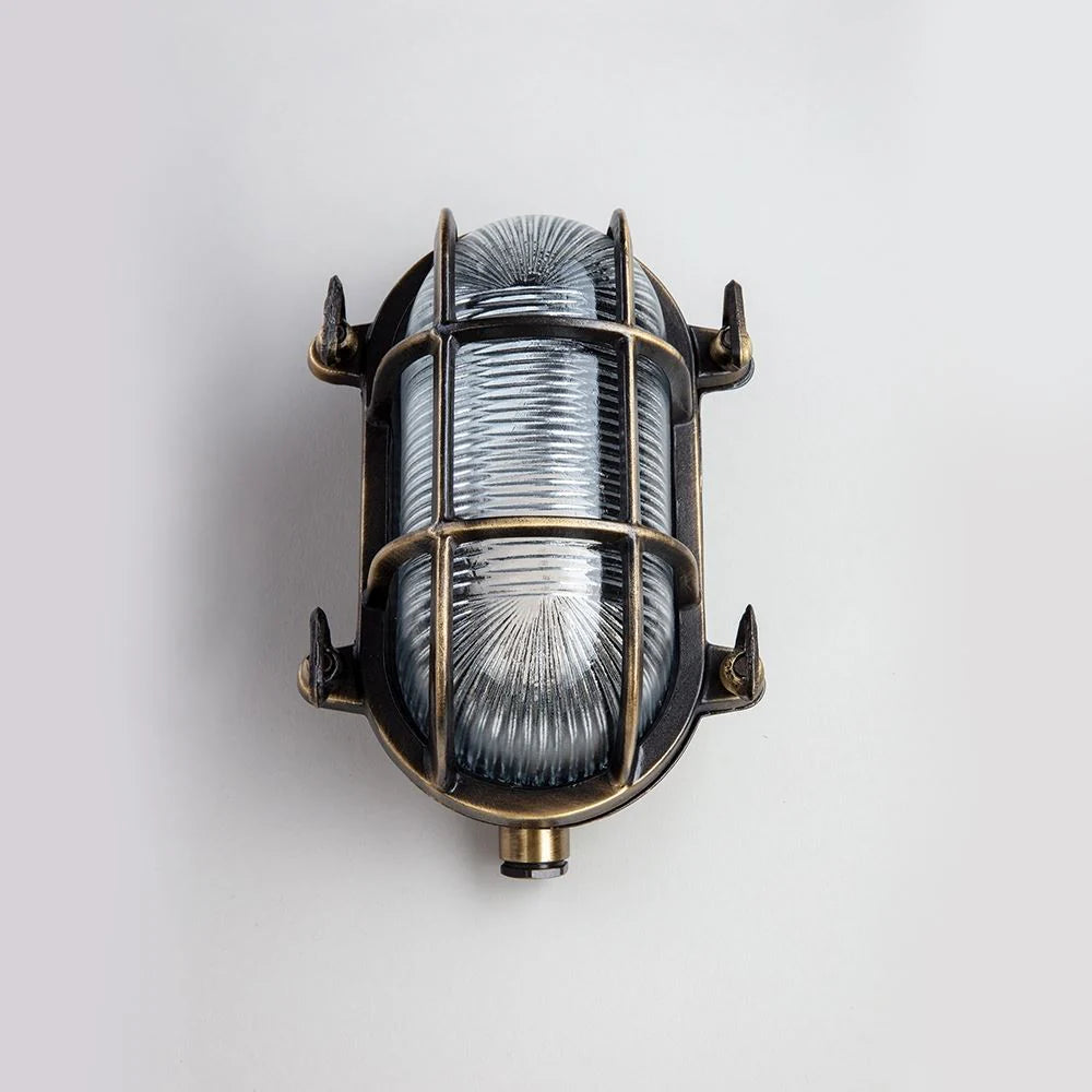 Old School Electric Oval Bulkhead - Small - Antique Brass