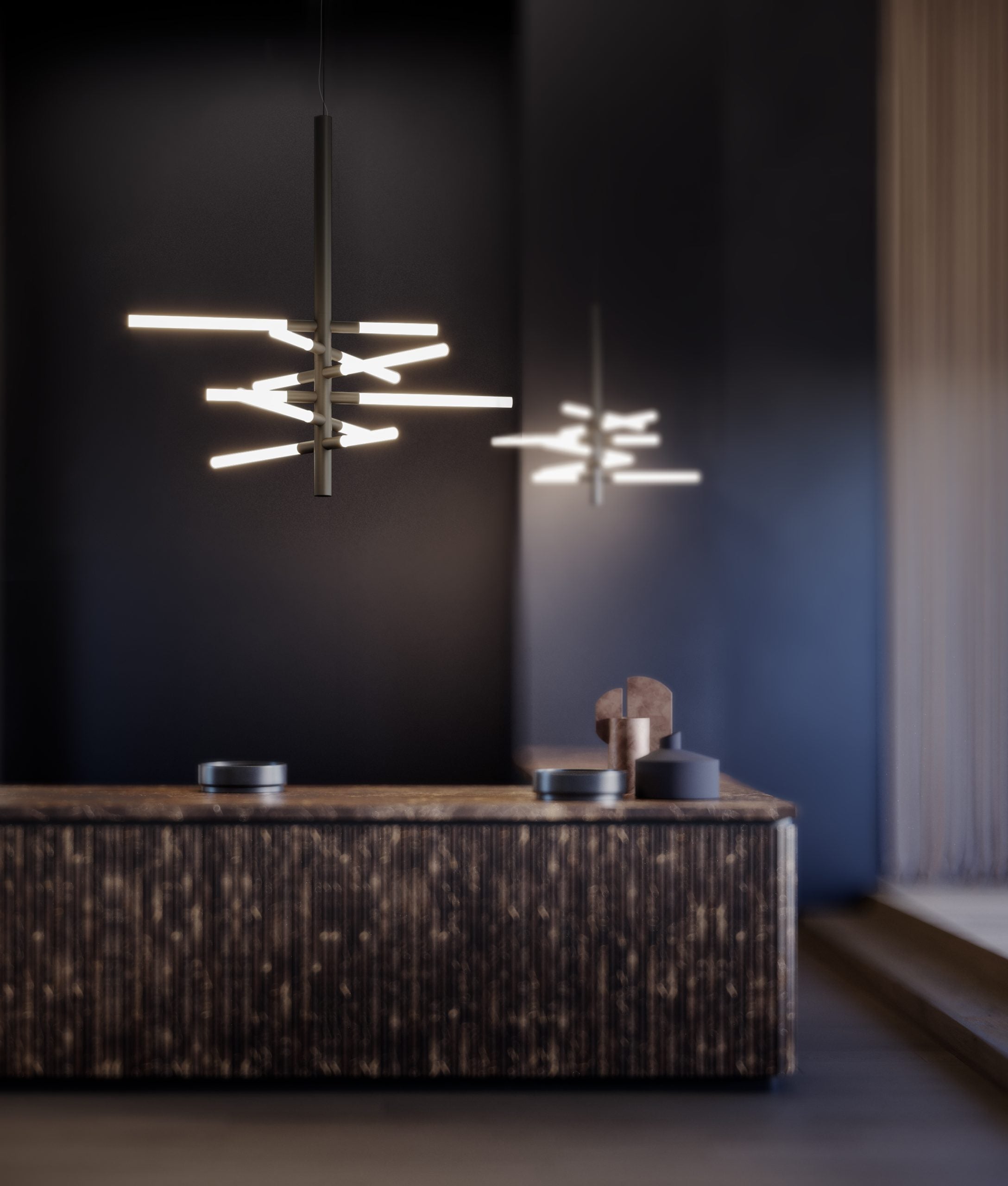 Contardi Lighting Bianca SO Double Suspension Lamp - Matt black silk lacquered