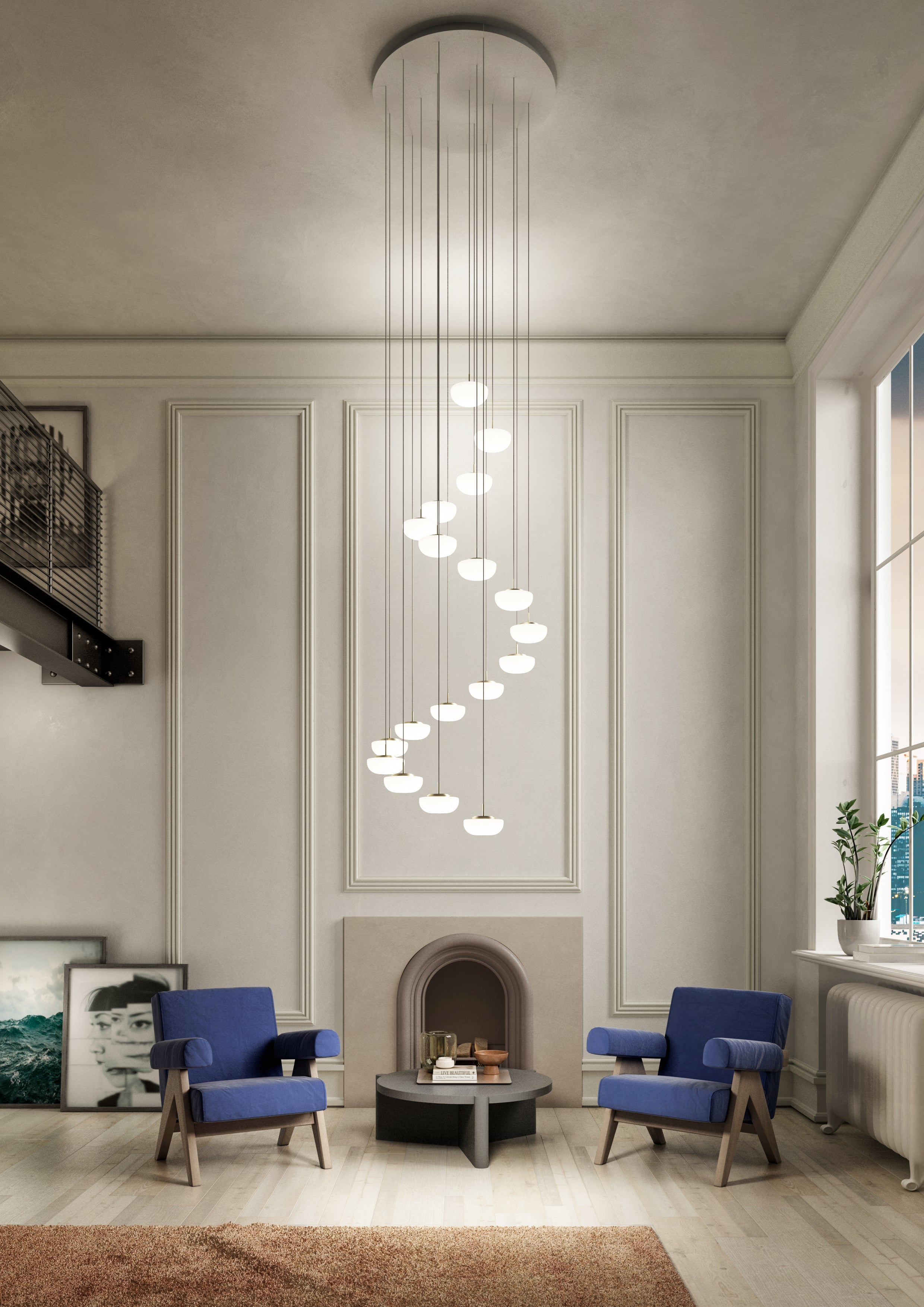 Contardi Lighting Kiki Suspension Light - L 5000 mm - Brushed Bronze Nickel - Satin Opal Glass