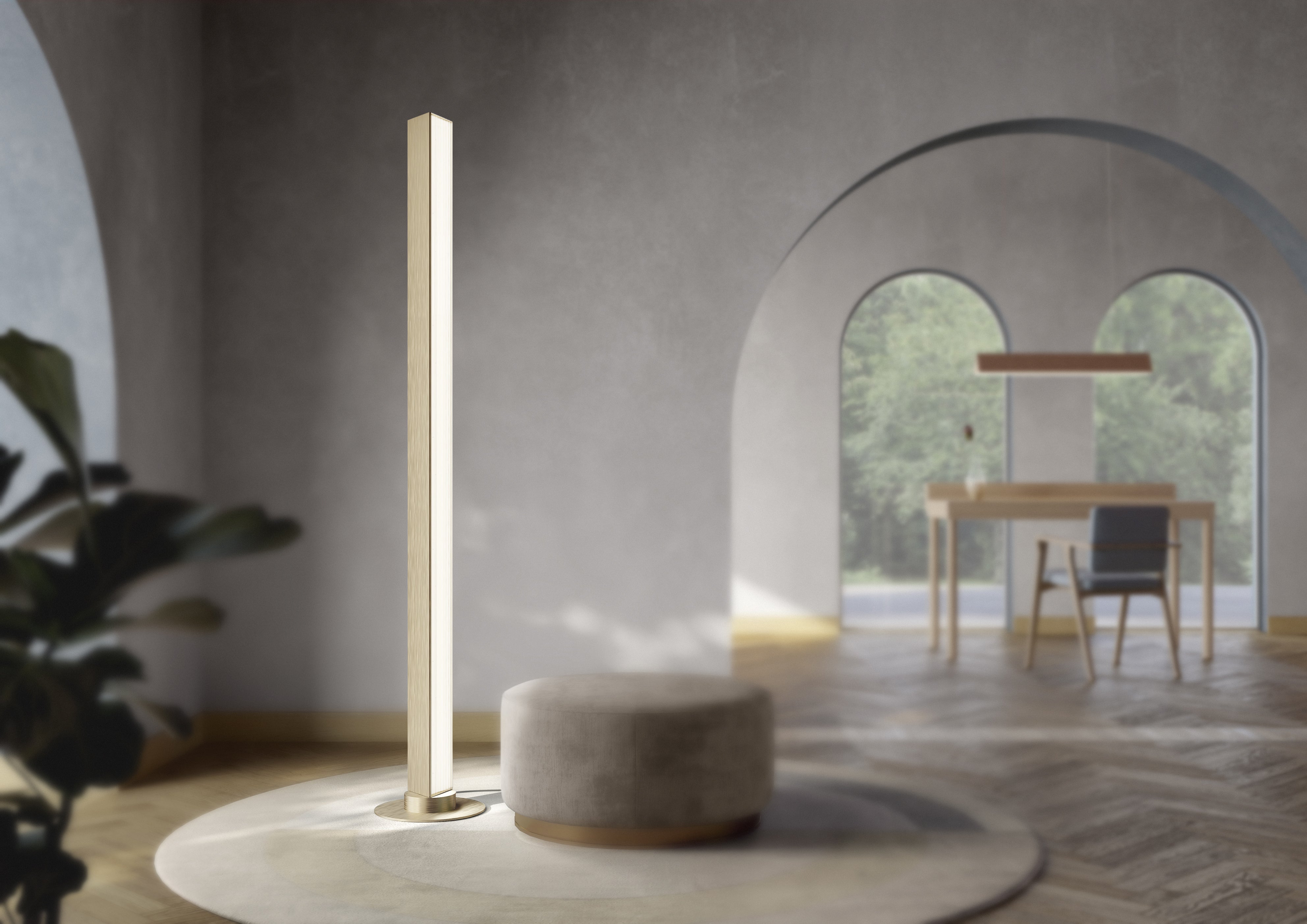 Contardi Lighting Stick Floor Lamp - Brushed Bronze Nickel - Ribbed Plexiglass