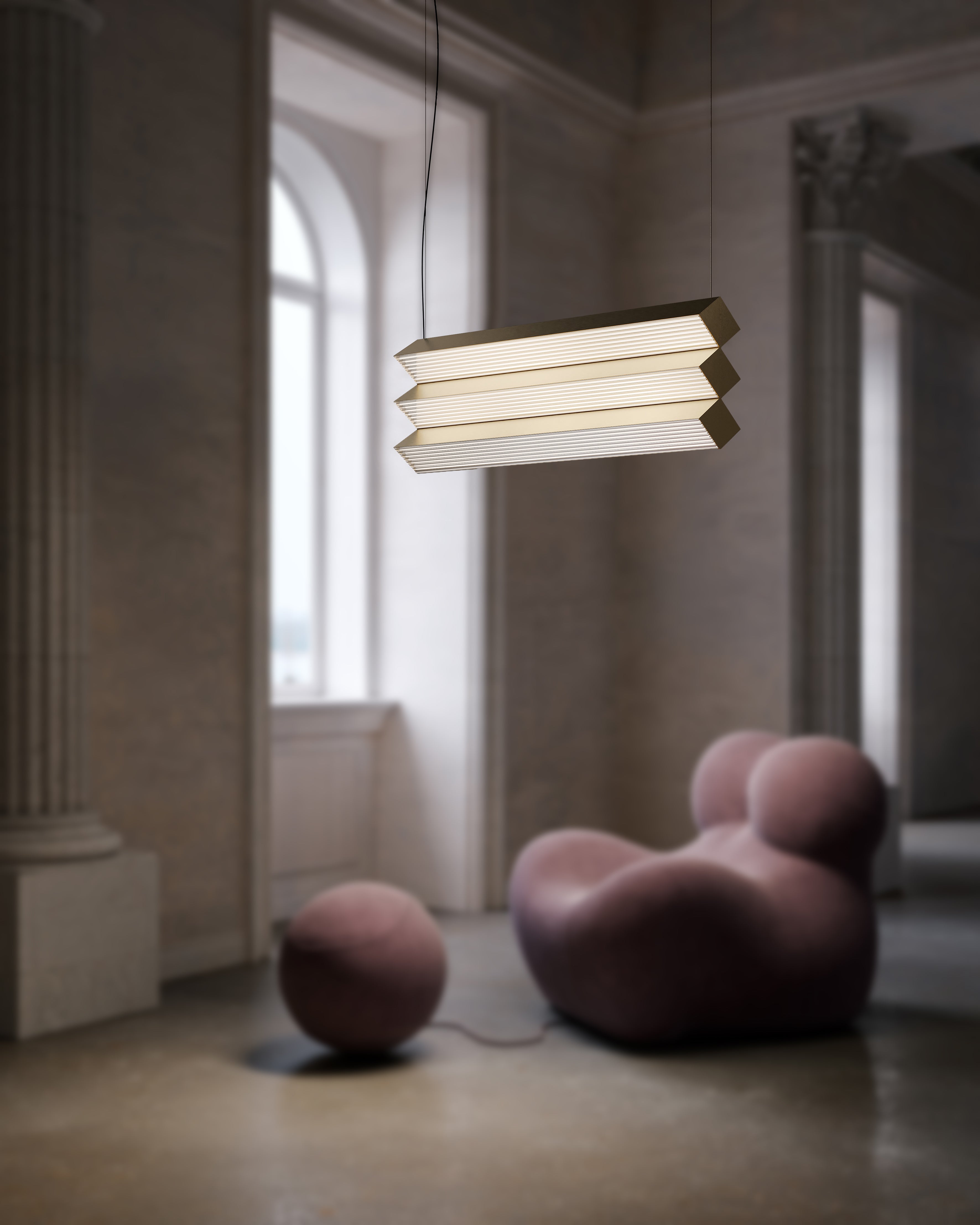 Contardi Lighting Stick Trio Suspension Lamp - Brushed Bronze Nickel - Ribbed Plexiglass