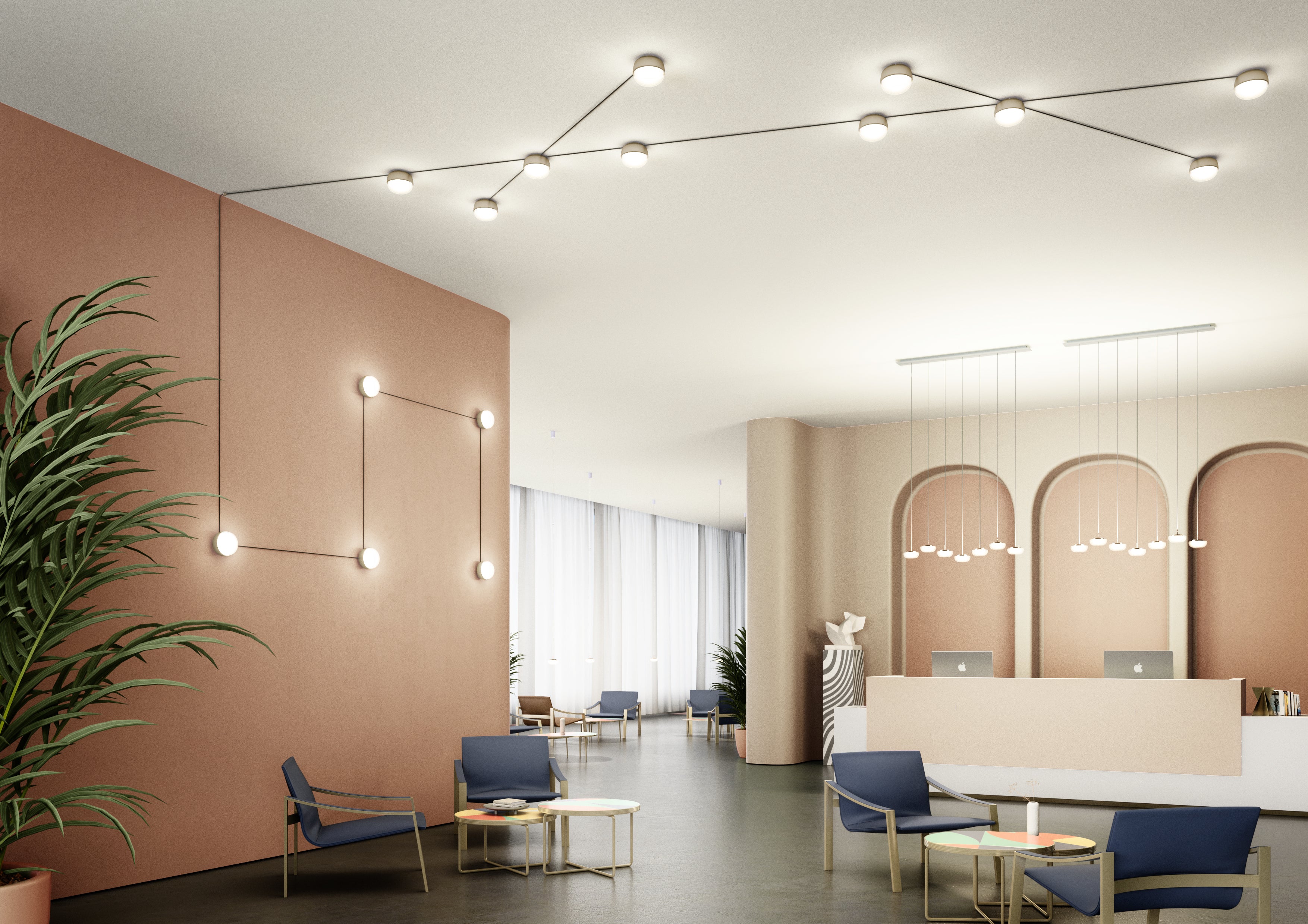 Contardi Lighting Kiki Suspension Light - L 5000 mm- Satin Golden Nickel - Satin Opal Glass