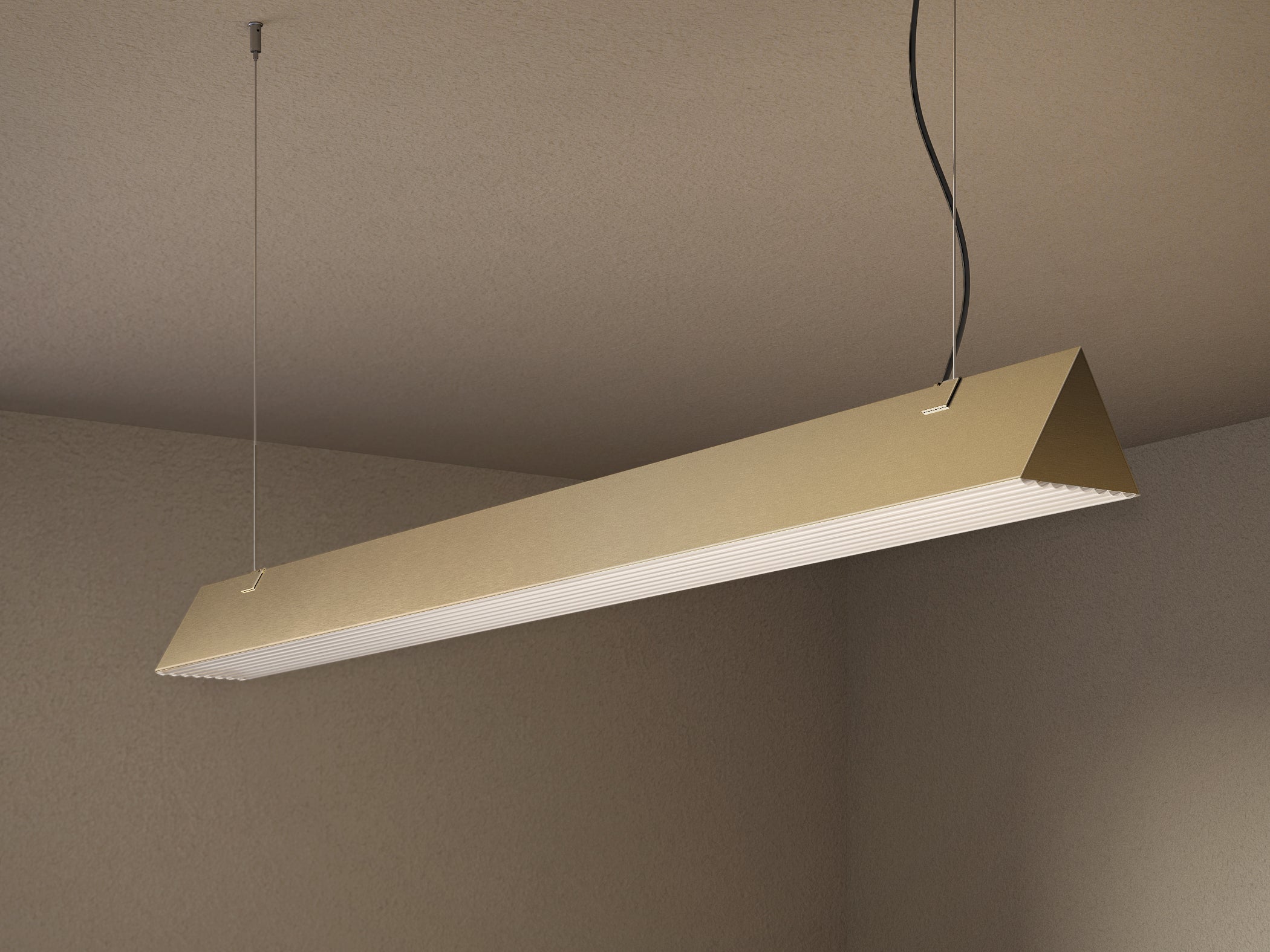 Contardi Lighting Stick Suspension Lamp - Large l.1500 - Satin Golden Nickel - Ribbed Plexiglass