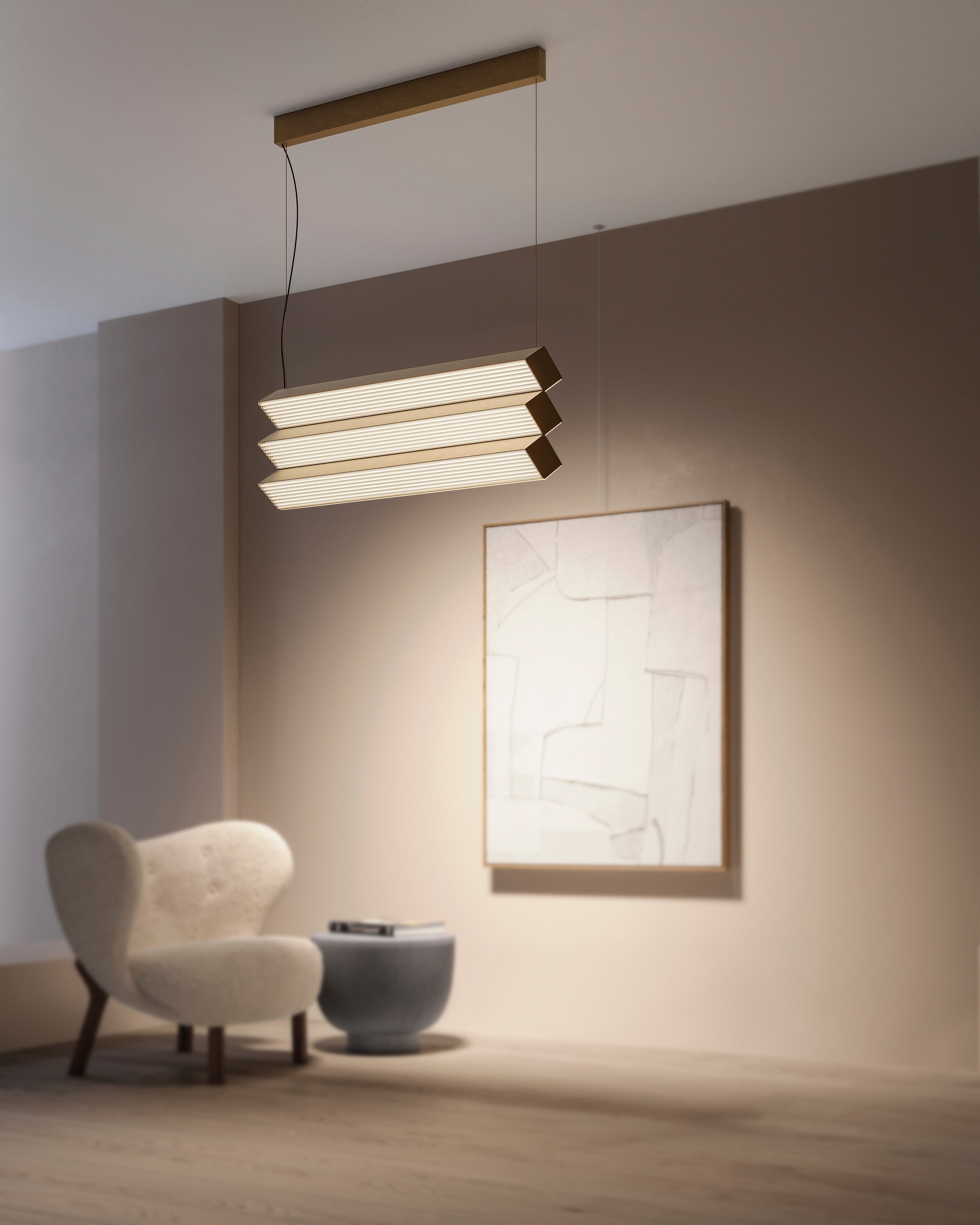 Contardi Lighting Stick Trio Suspension Lamp - Brushed Bronze Nickel - Ribbed Plexiglass