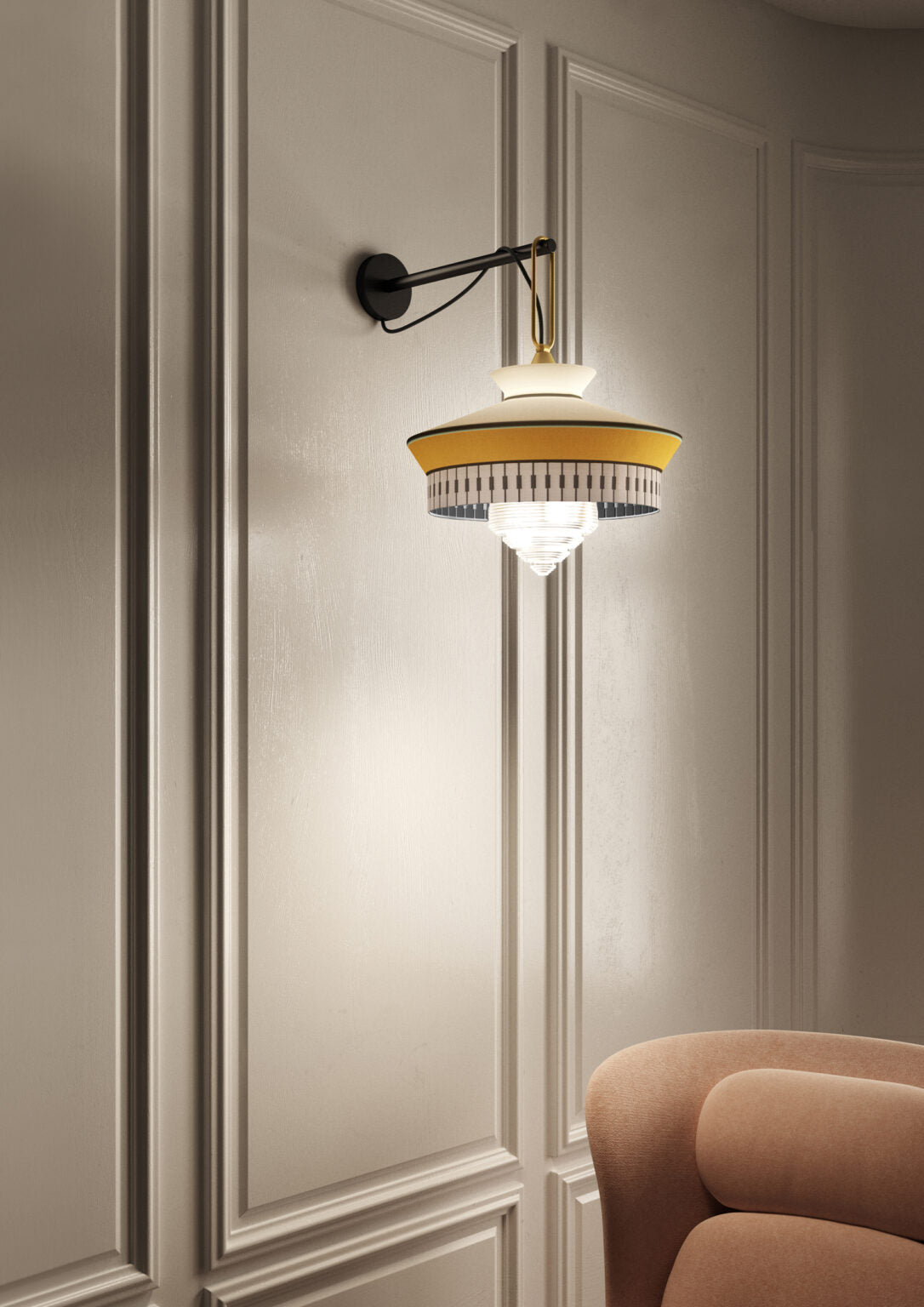 Contardi Lighting Calypso AP Wall Lamp - Martinique - Satin Brass Ring Finish - Yellow