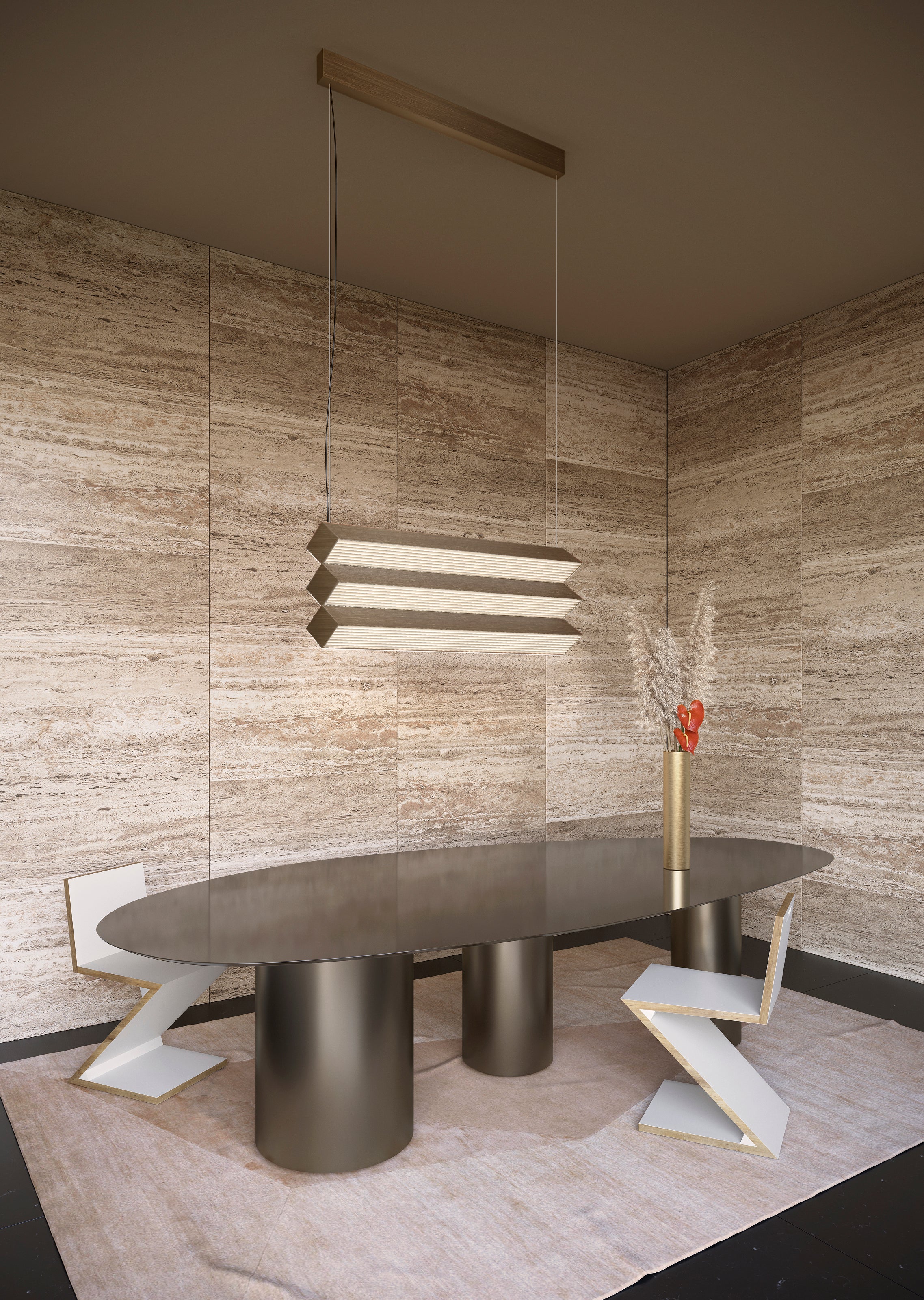Contardi Lighting Stick Trio Suspension Lamp - Brushed Bronze Nickel - Ribbed Plexiglass