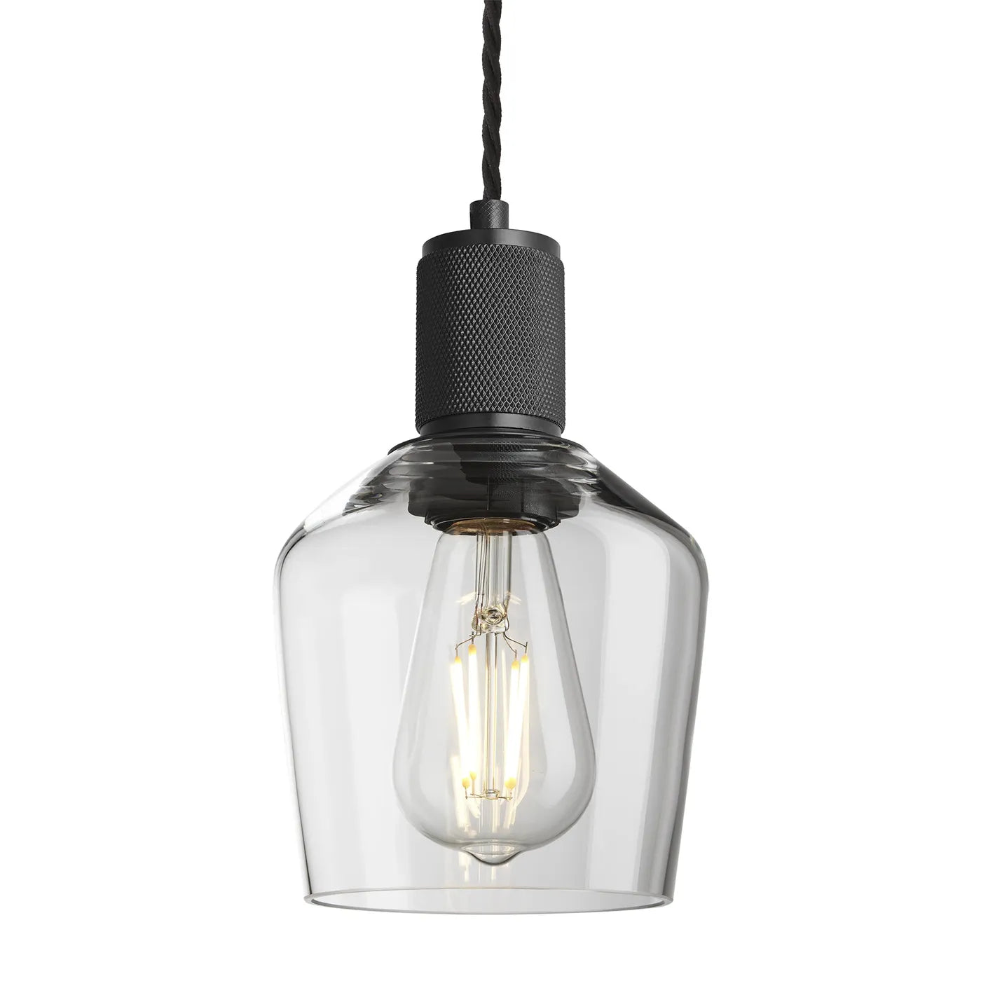 Industville Knurled Glass Schoolhouse Pendant - 5.5 Inch - Clear Glass - Black Pendant Holder