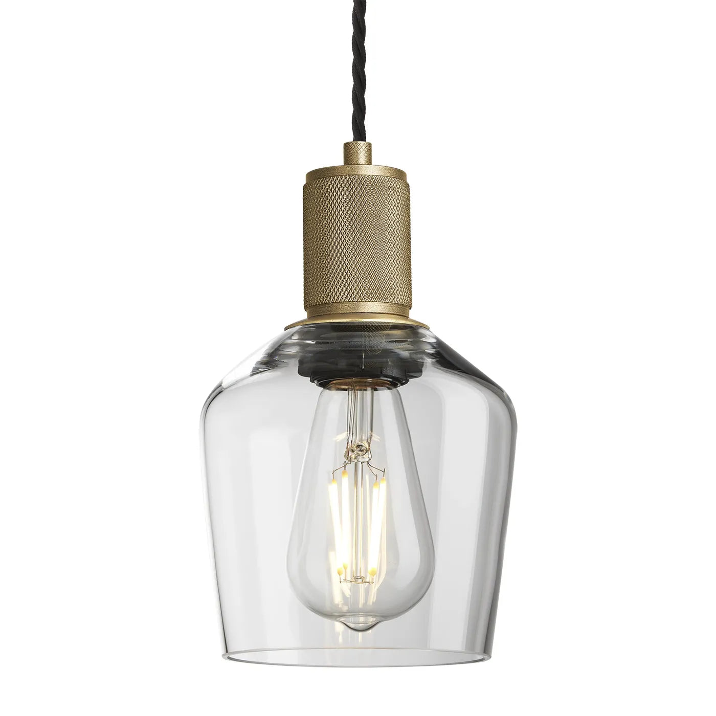 Industville Knurled Glass Schoolhouse Pendant - 5.5 Inch - Clear Glass - Brass Pendant Holder
