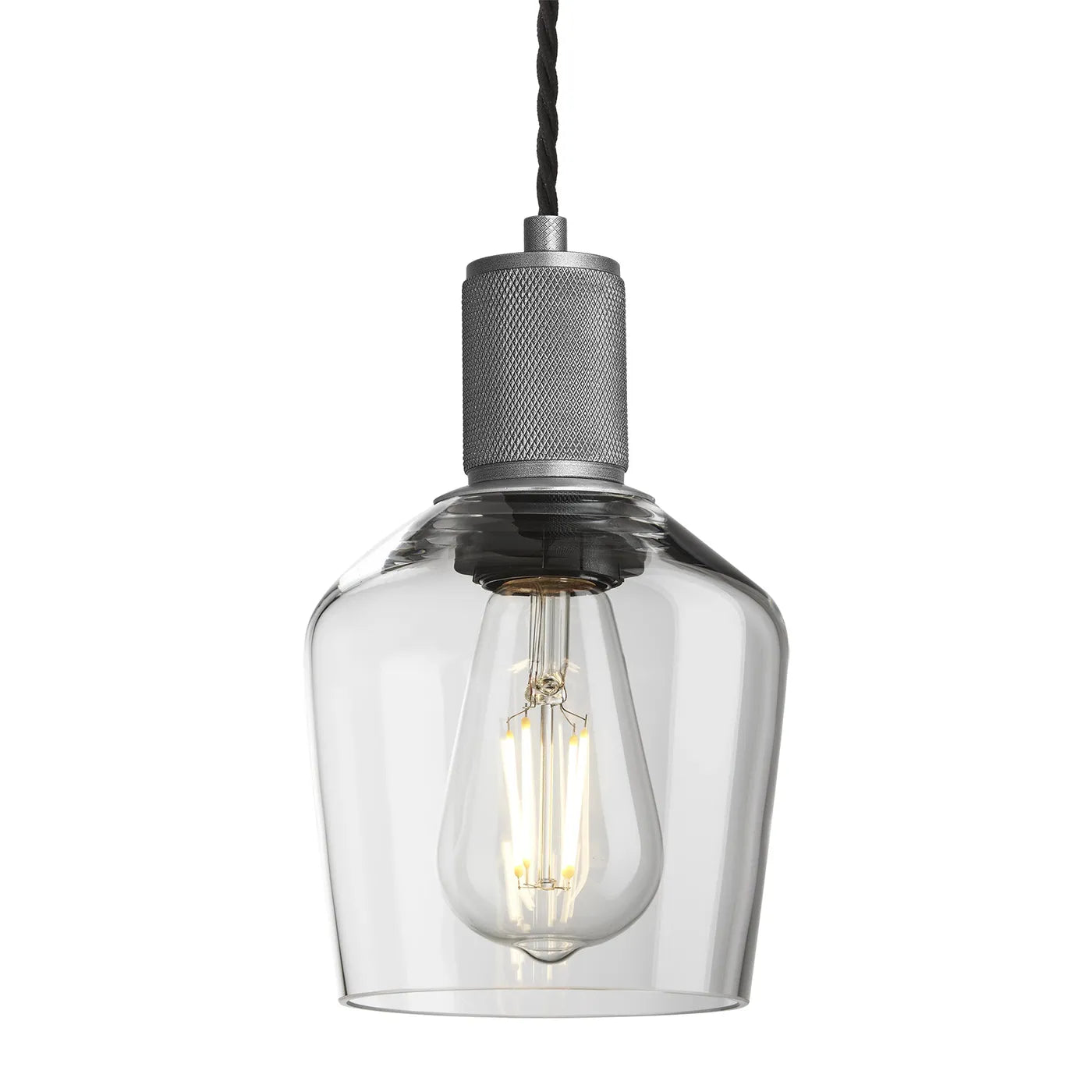 Industville Knurled Glass Schoolhouse Pendant - 5.5 Inch - Clear Glass - Pewter Pendant Holder