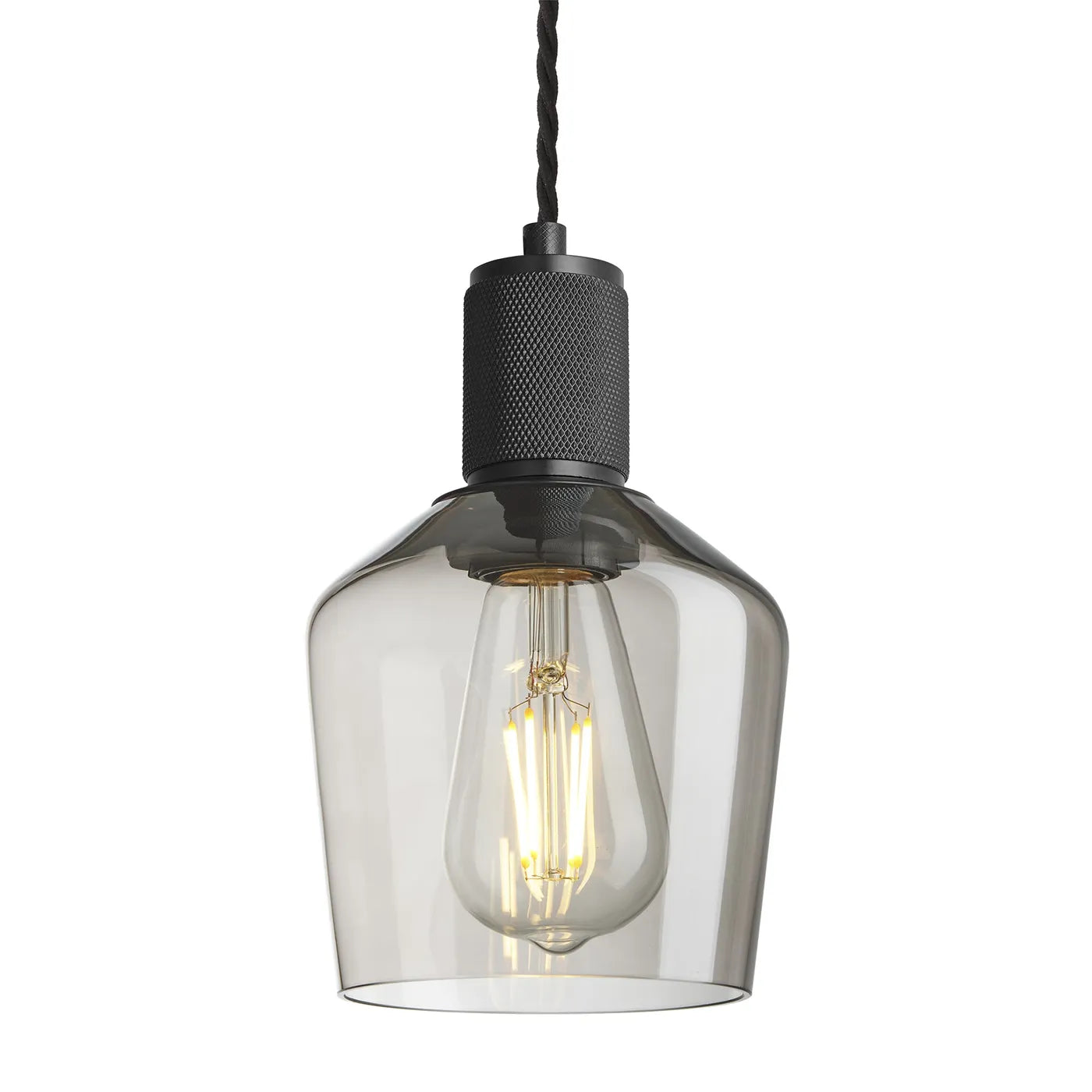 Industville Knurled Glass Schoolhouse Pendant - 5.5 Inch - Mocha Glass - Black Pendant Holder
