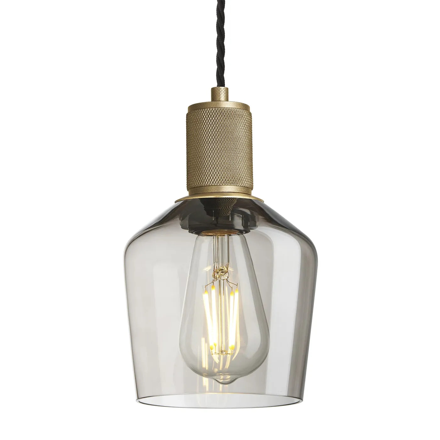 Industville Knurled Glass Schoolhouse Pendant - 5.5 Inch - Mocha Glass - Brass Pendant Holder