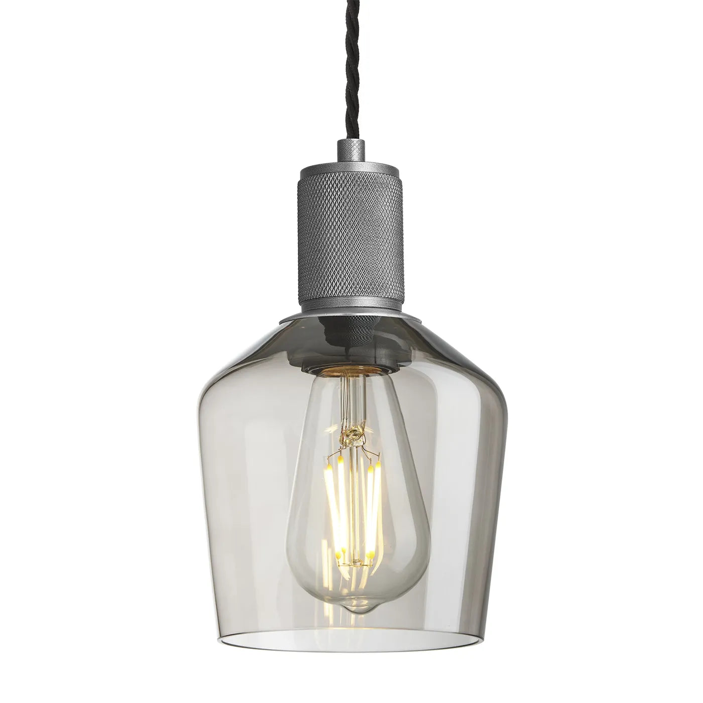 Industville Knurled Glass Schoolhouse Pendant - 5.5 Inch - Mocha Glass - Pewter Pendant Holder
