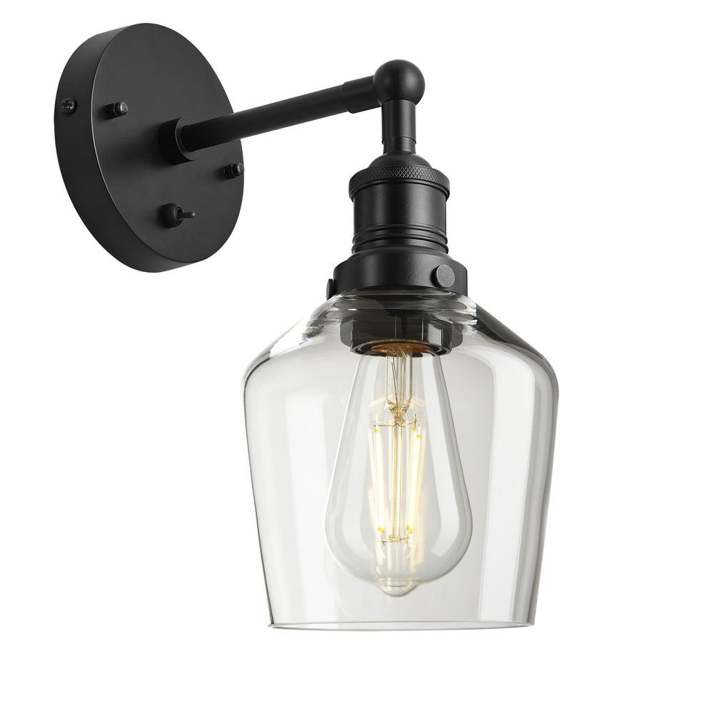 Industville - Brooklyn Wall Light - Clear Glass Schoolhouse - 5.5 Inch - Black Wall Holder