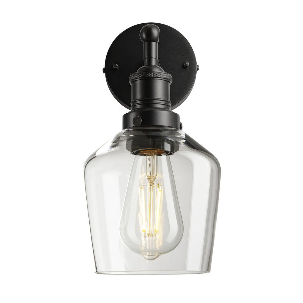 Industville - Brooklyn Wall Light - Clear Glass Schoolhouse - 5.5 Inch - Black Wall Holder