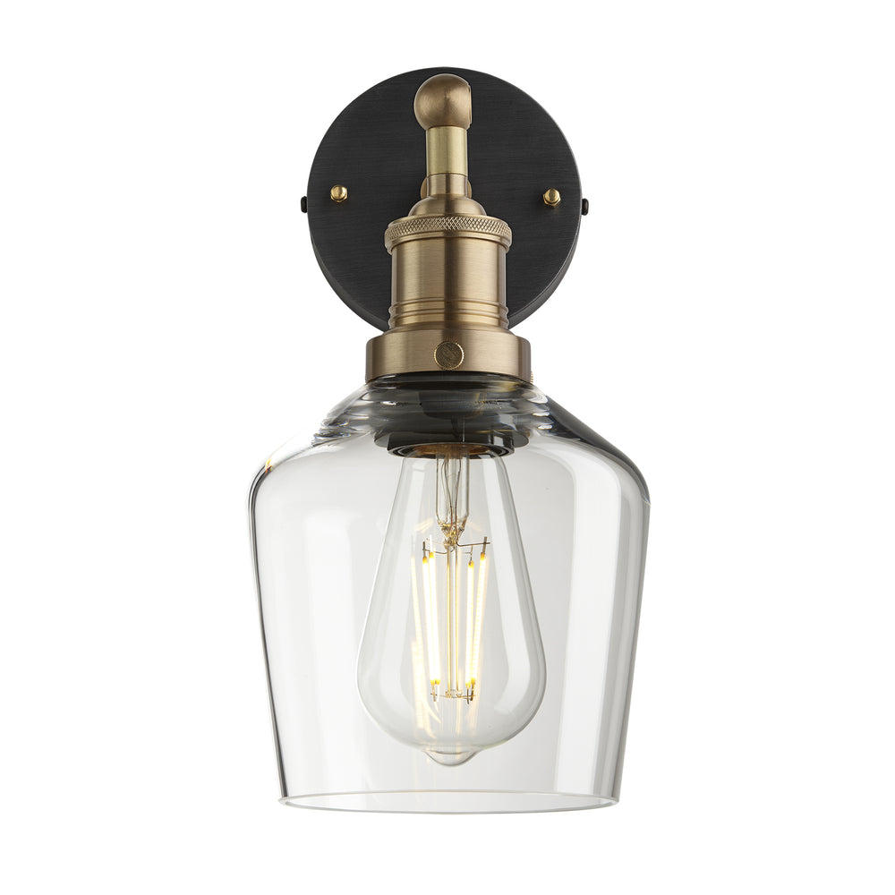 Industville - Brooklyn Wall Light - Clear Glass Schoolhouse - 5.5 Inch - Brass Wall Holder