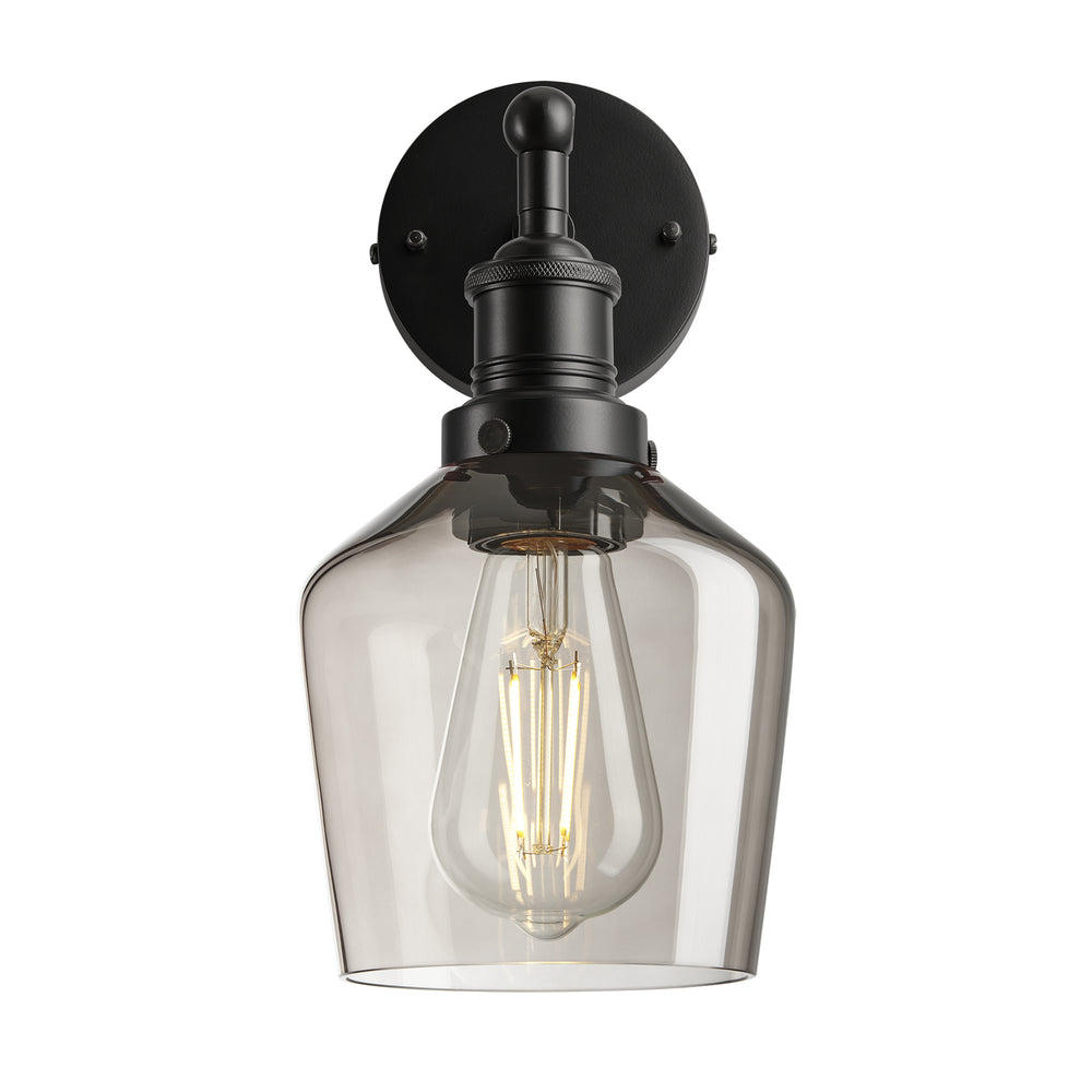 Industville - Brooklyn Wall Light - Mocha Glass Schoolhouse - 5.5 Inch - Black Wall Holder