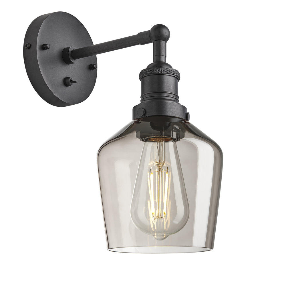 Industville - Brooklyn Wall Light - Mocha Glass Schoolhouse - 5.5 Inch - Pewter Wall Holder