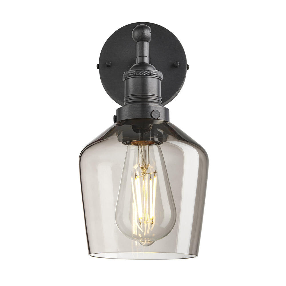 Industville - Brooklyn Wall Light - Mocha Glass Schoolhouse - 5.5 Inch - Pewter Wall Holder