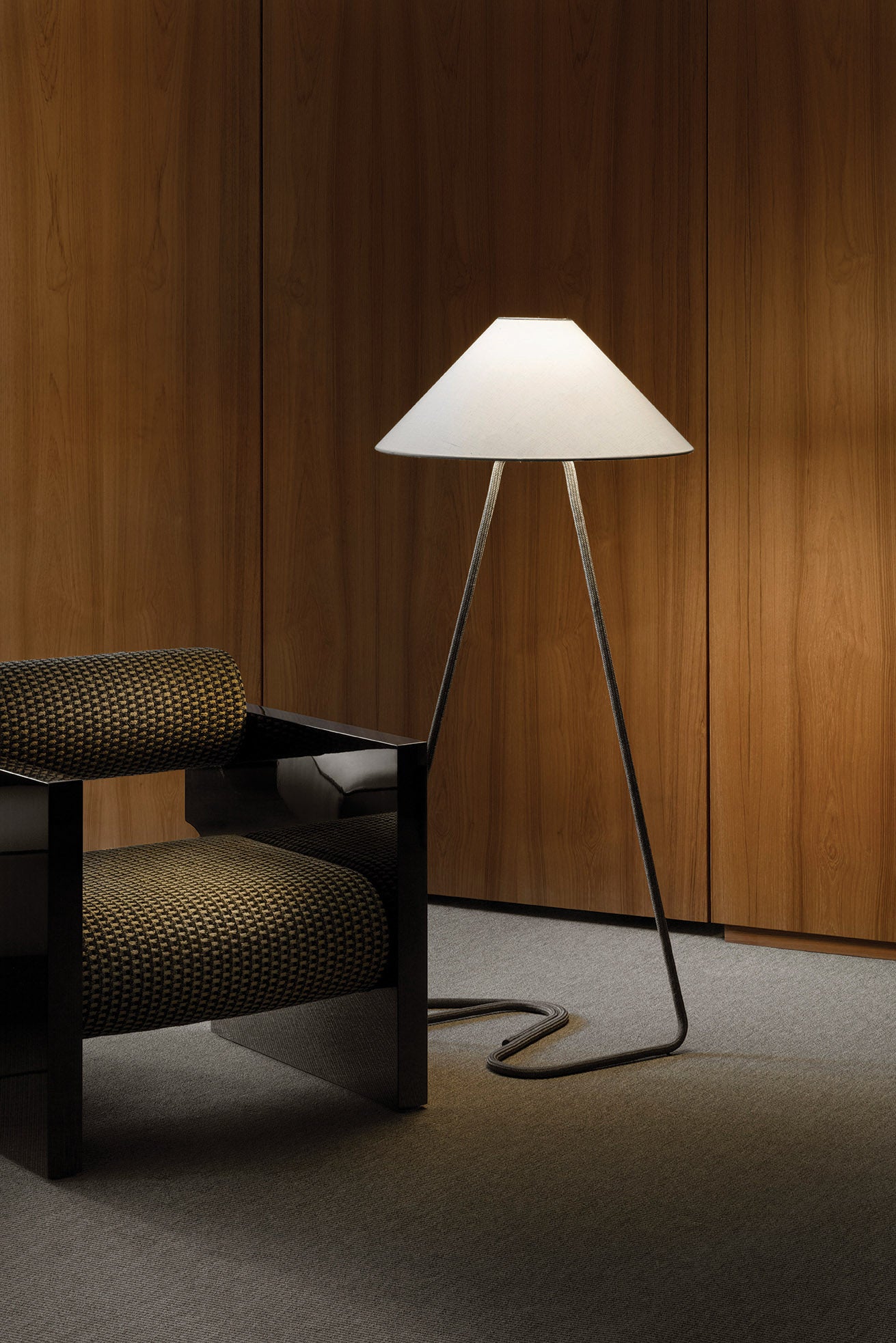 Contardi Hat Floor Lamp - White Linen Shade - Graphite Gray Rope Frame