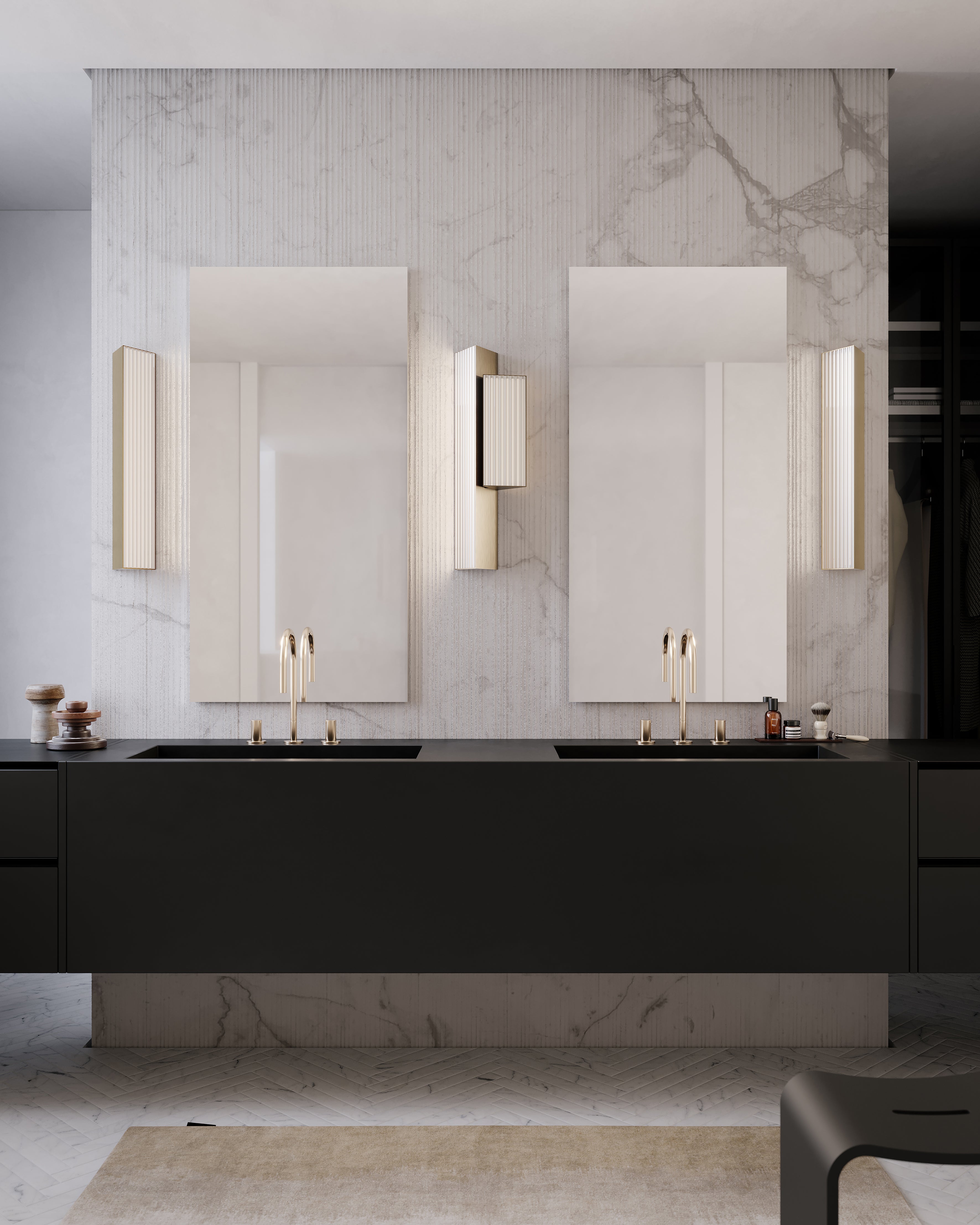 Contardi Lighting Stick Double Wall Lamp - Left - Brushed Bronze-Nickel - Ribbed Plexiglass