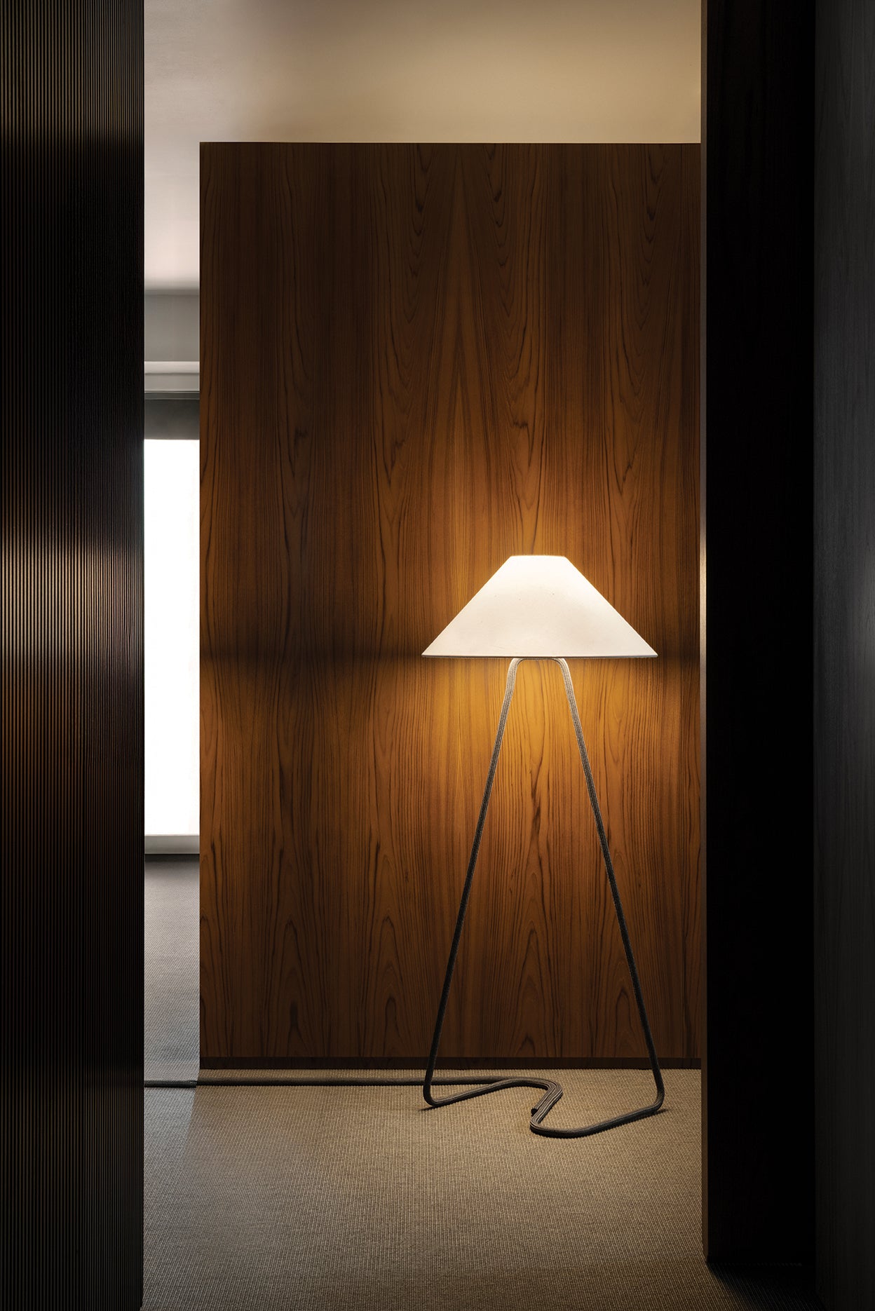 Contardi Hat Floor Lamp - White Linen Shade - Graphite Gray Rope Frame