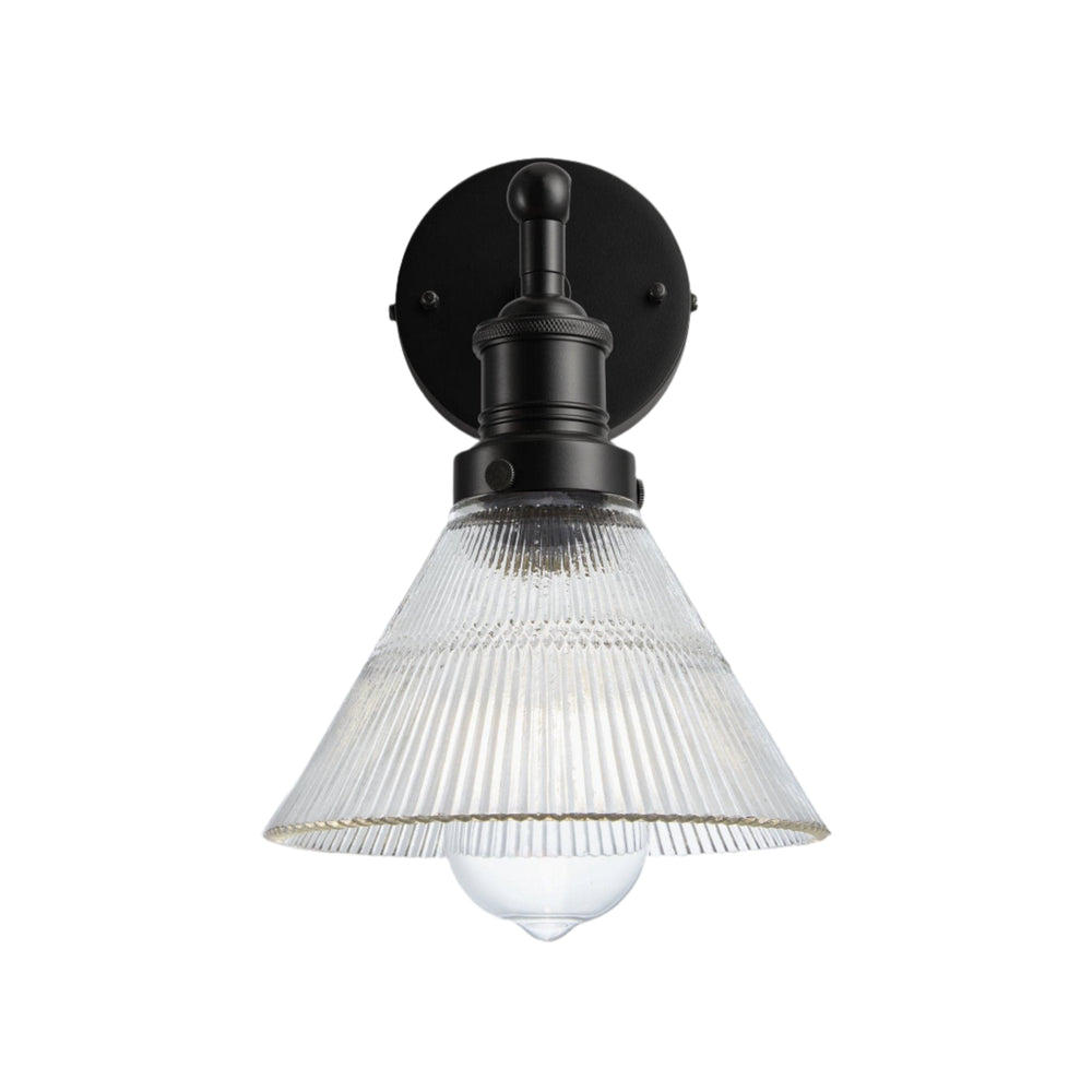 Industville - Brooklyn Glass Funnel Wall Light - 7 Inch - Glass Shade - Black Wall Holder