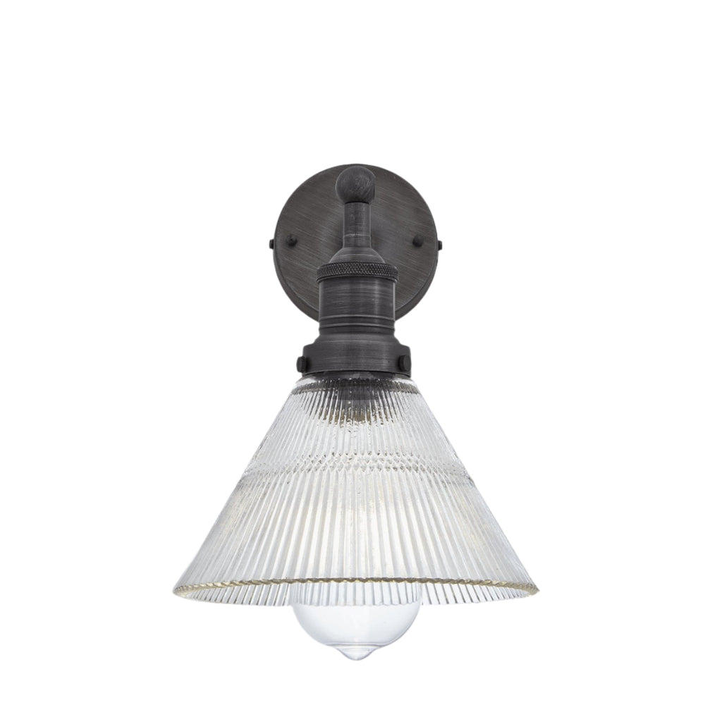 Industville - Brooklyn Glass Funnel Wall Light - 7 Inch - Glass Shade - Pewter Wall Holder