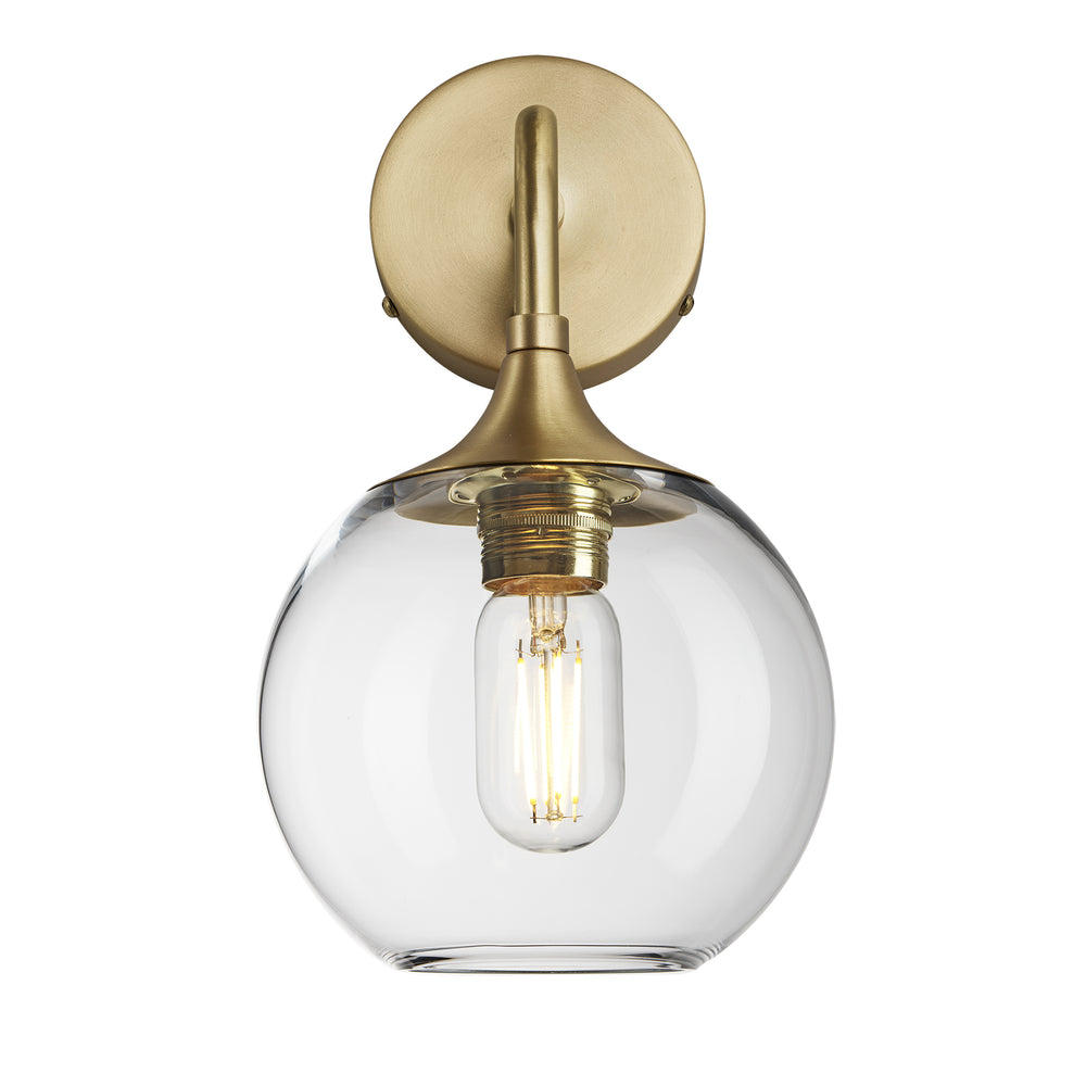 Industville - Chelsea Glass Globe Wall Light - Clear Glass Globe - 7 Inch - Brass Wall Holder