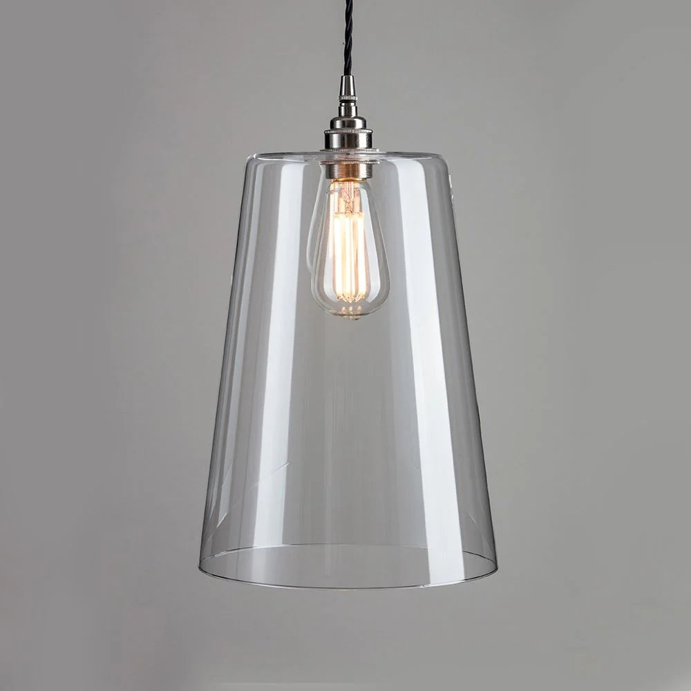 Old School Electric Tapered Blown Glass Pendant Light - Large - Polished Nickel