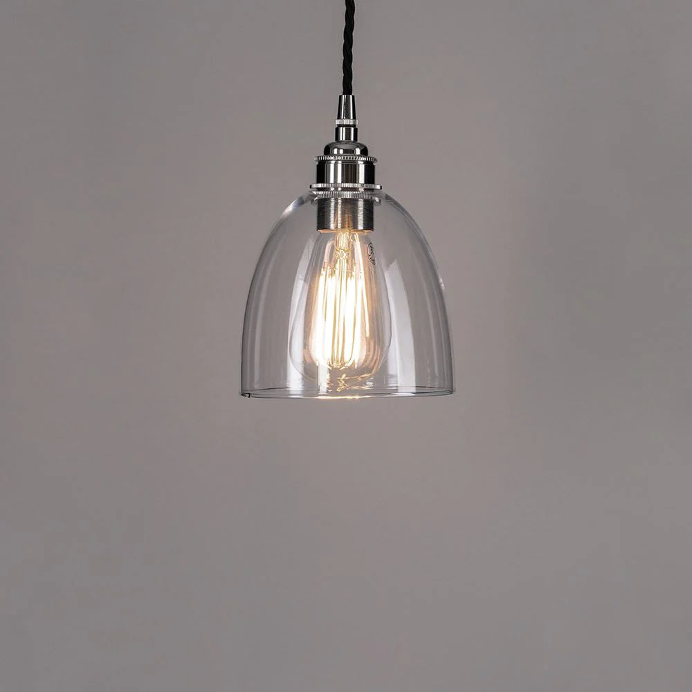 Old School Electric Bell Blown Glass Pendant Light - Small - Polished Nickel