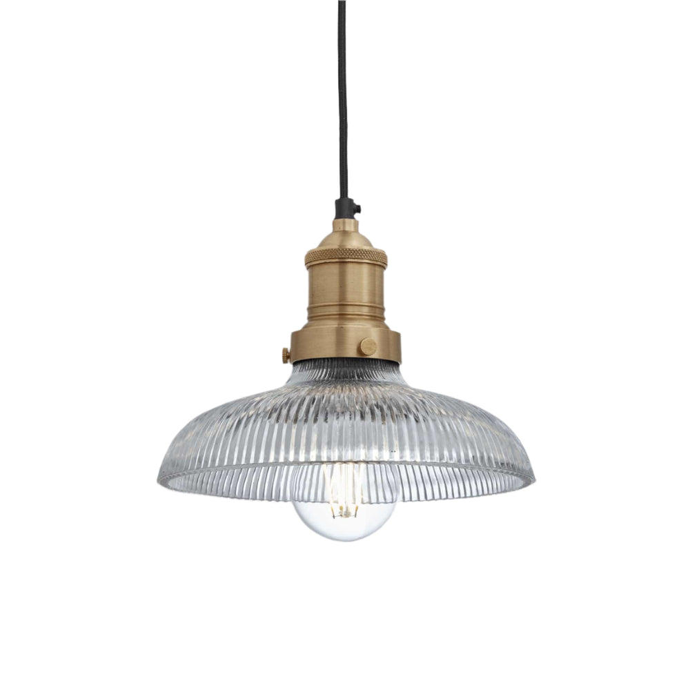Industville - Brooklyn Pendant Light - Ribbed Glass Dome - 8 Inch - Brass Pendant Holder