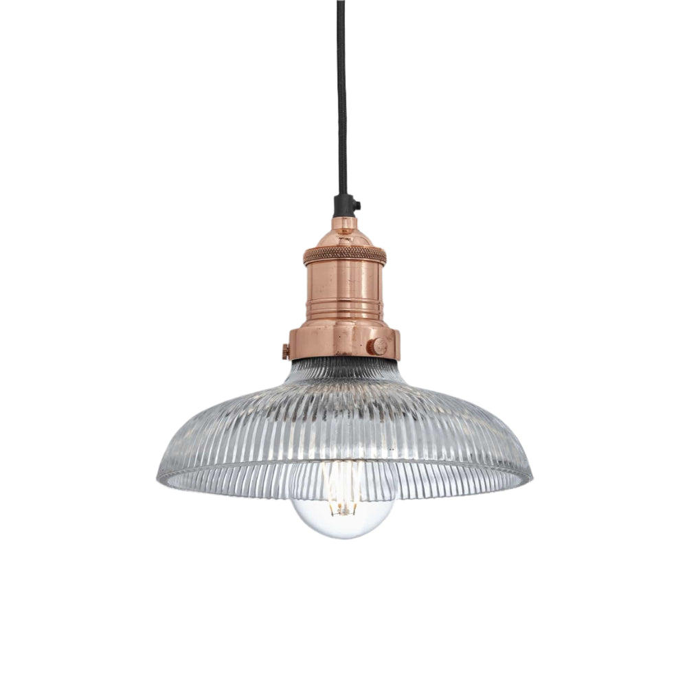 Industville - Brooklyn Pendant Light - Ribbed Glass Dome - 8 Inch - Copper Pendant Holder