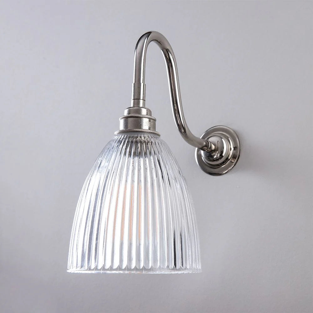 Old School Electric Elongated Swan Arm Prismatic Wall Light - Polished Nickel