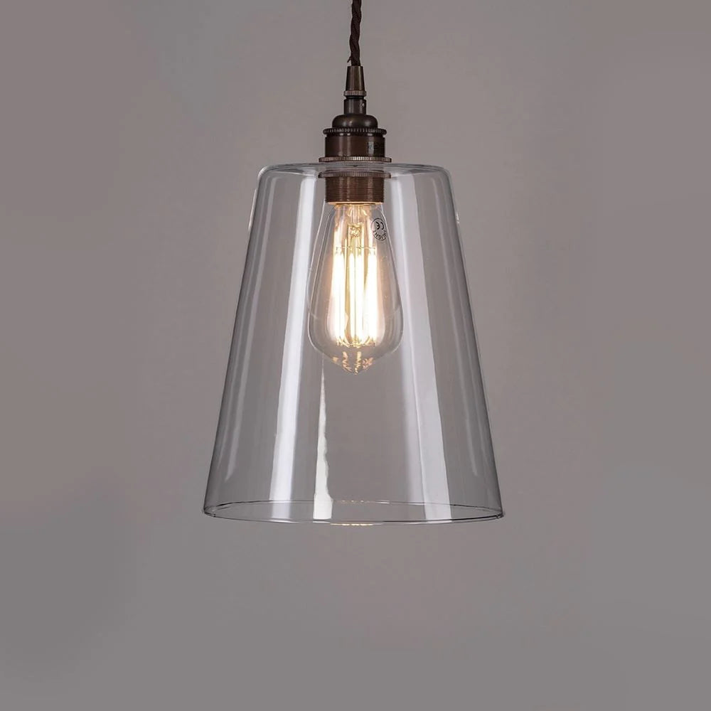 Old School Electric Tapered Blown Glass Pendant Light - Medium - Antique Brass