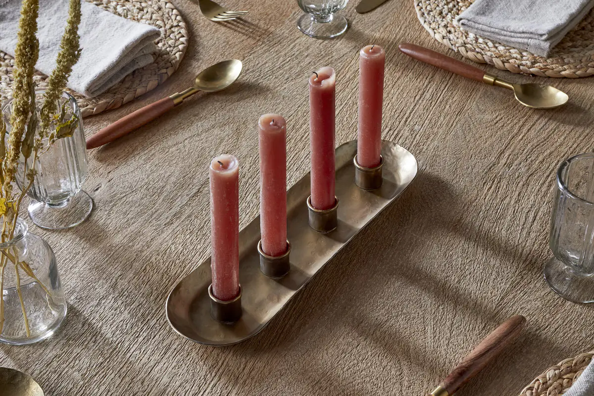Nkuku - Amita Long Candle Holder - Antique Brass