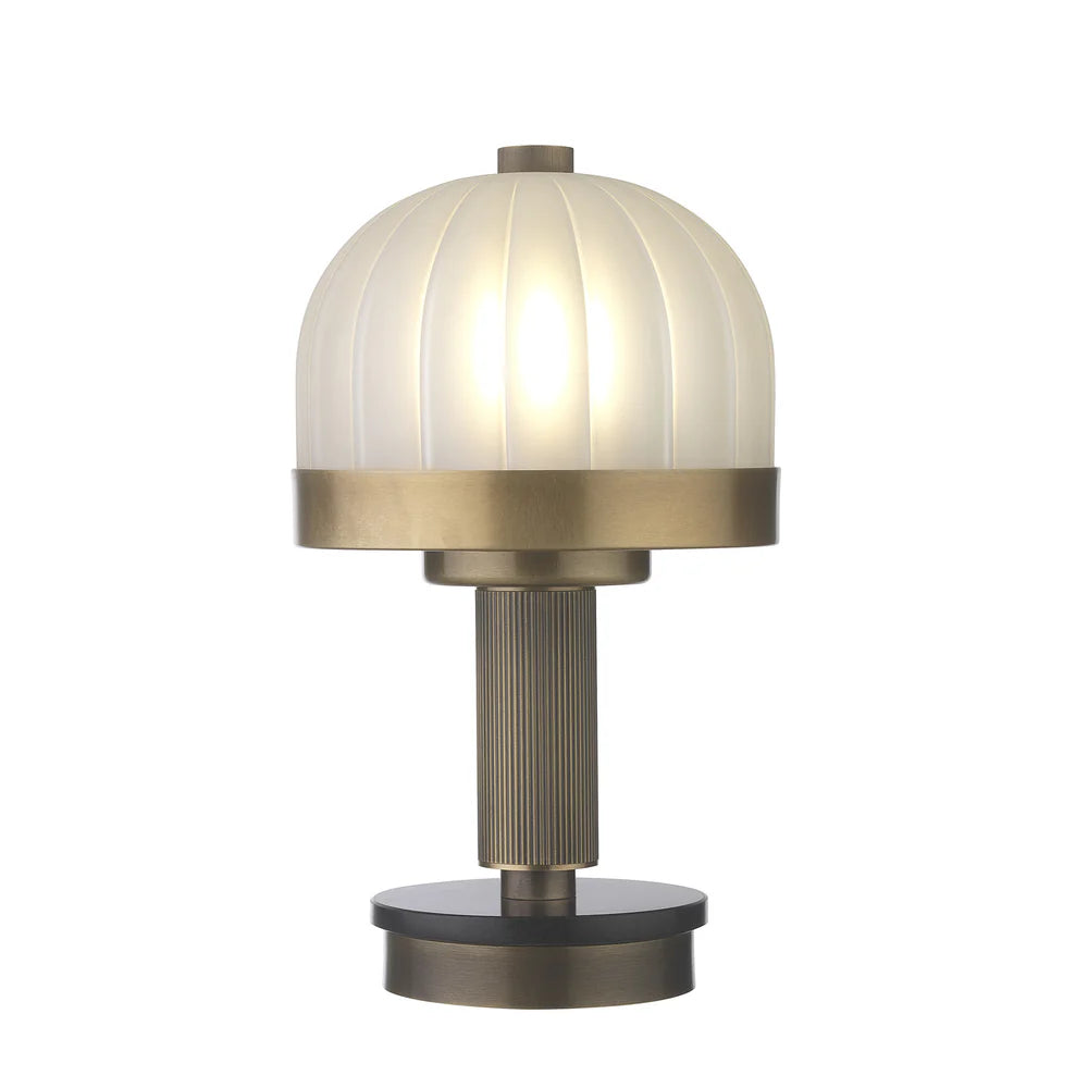 Northern Light - Aster Rechargeable Table Lamp - Old English Brass Light Finish - 6" Frosted Cloche Shade