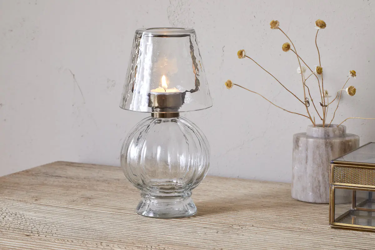 Nkuku - Adesola Glass Tealight Holder Lamp - Clear