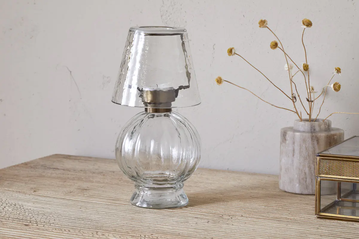 Nkuku - Adesola Glass Tealight Holder Lamp - Clear