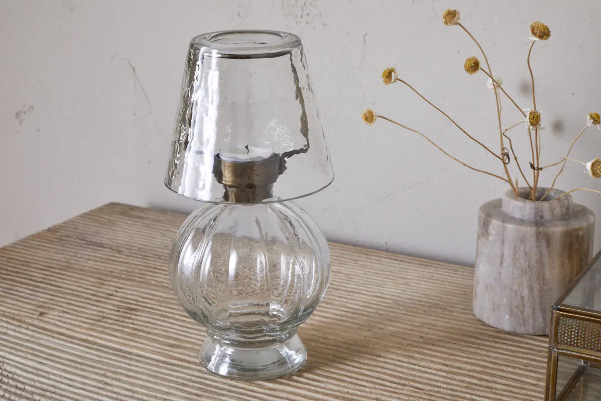 Nkuku - Adesola Glass Tealight Holder Lamp - Clear