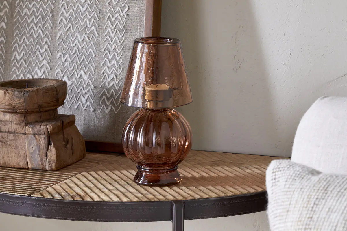 Nkuku - Adesola Glass Tealight Holder Lamp - Amber