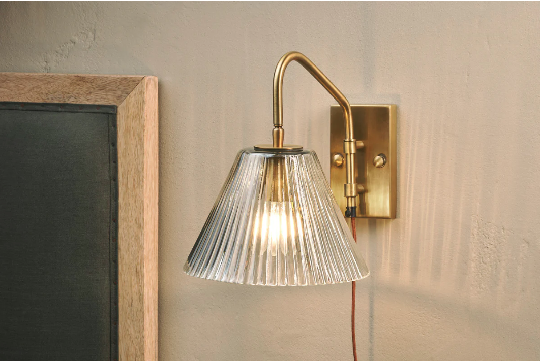Nkuku Akoli Glass Wall Lamp - Clear & Antique Brass