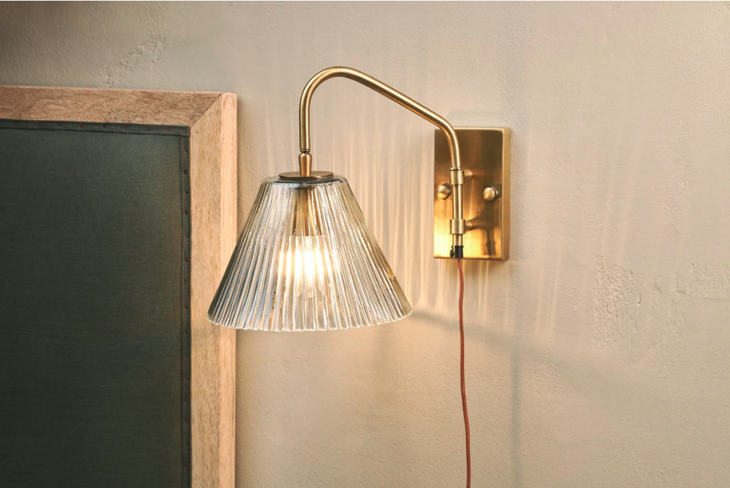 Nkuku Akoli Glass Wall Lamp - Clear & Antique Brass