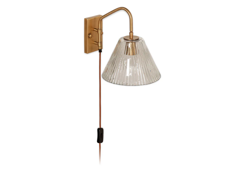 Nkuku Akoli Glass Wall Lamp - Clear & Antique Brass