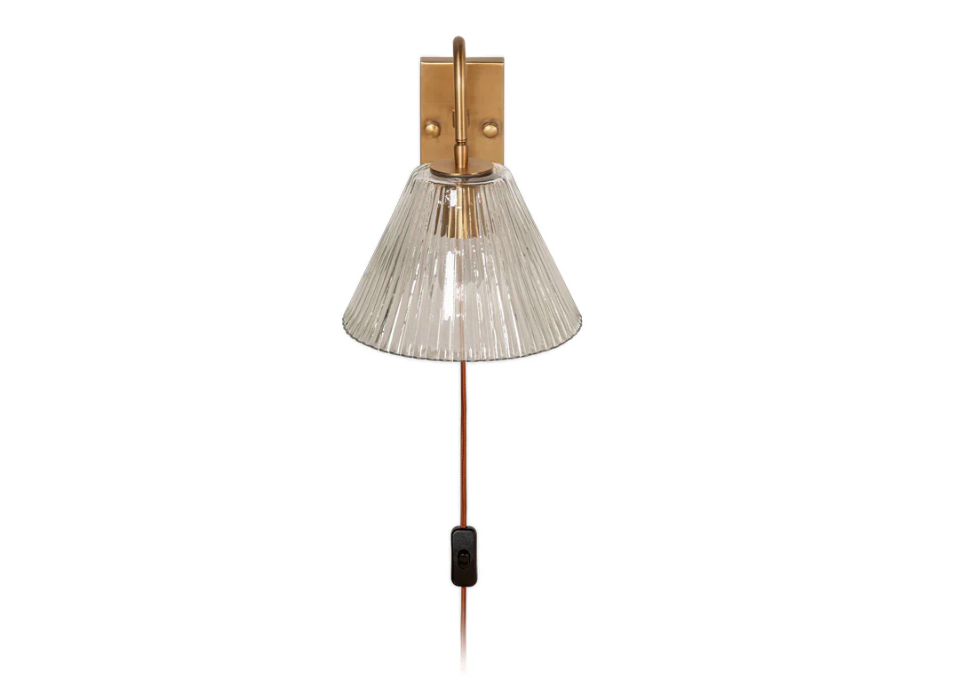 Nkuku Akoli Glass Wall Lamp - Clear & Antique Brass