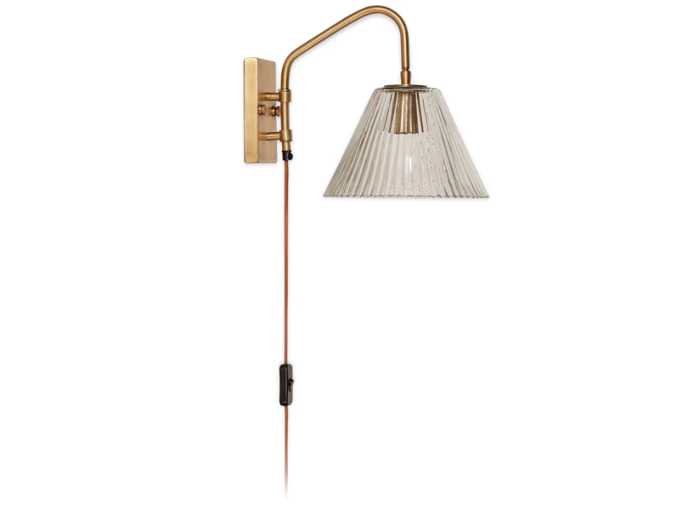 Nkuku Akoli Glass Wall Lamp - Clear & Antique Brass