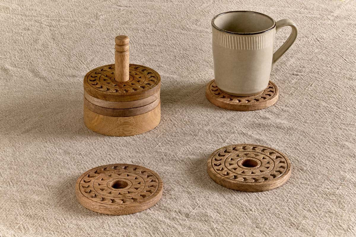 Nkuku - Anali Mango Wood Coasters - Natural
