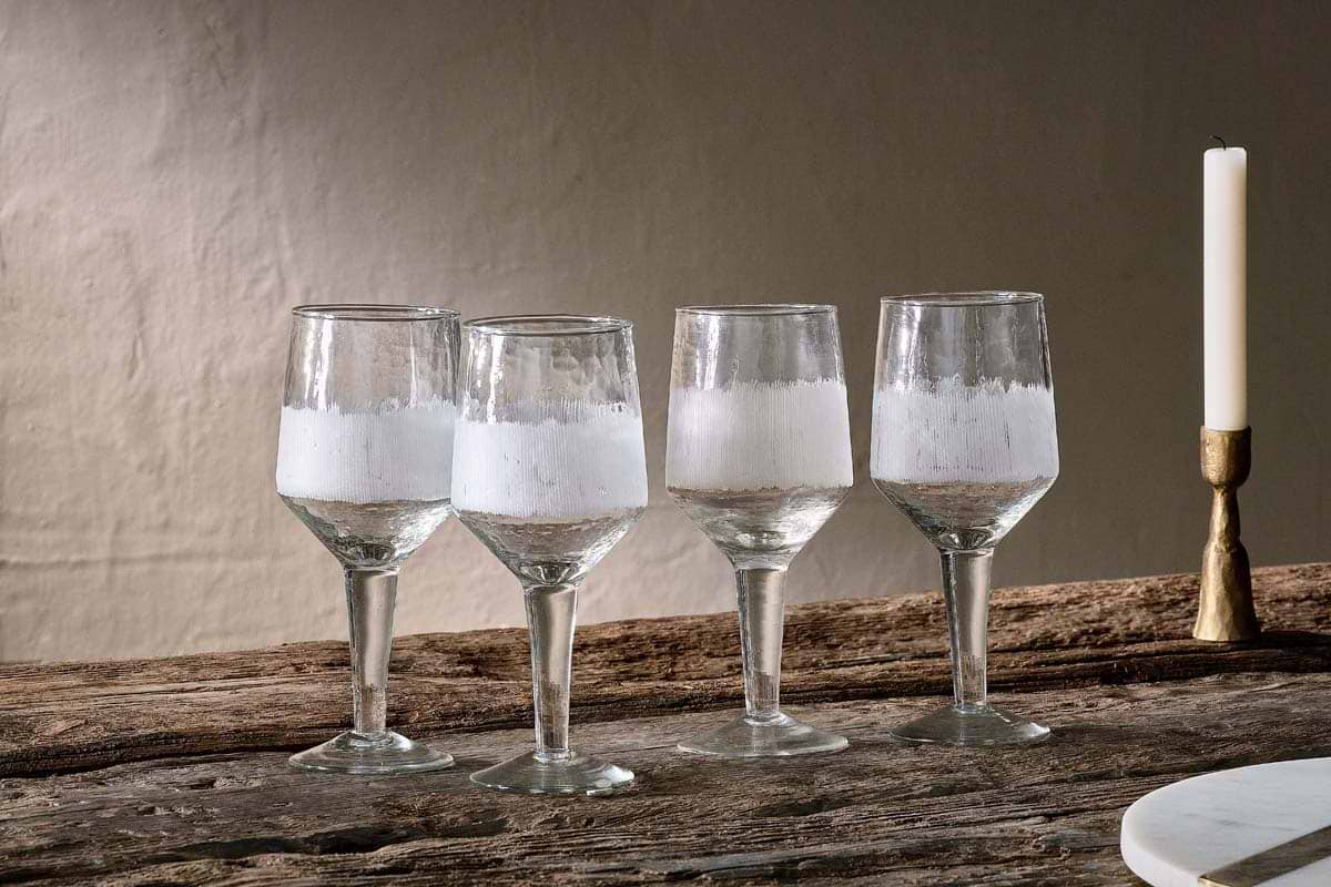 Nkuku - Anara Etched Wine Glass - Clear - (Set of 4) - Large