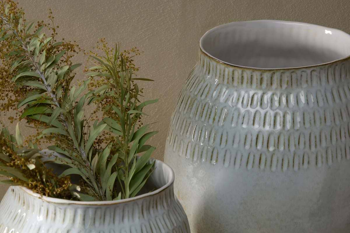 Nkuku - Anjuna Reactive Glaze Ceramic Vase - Off White - Small
