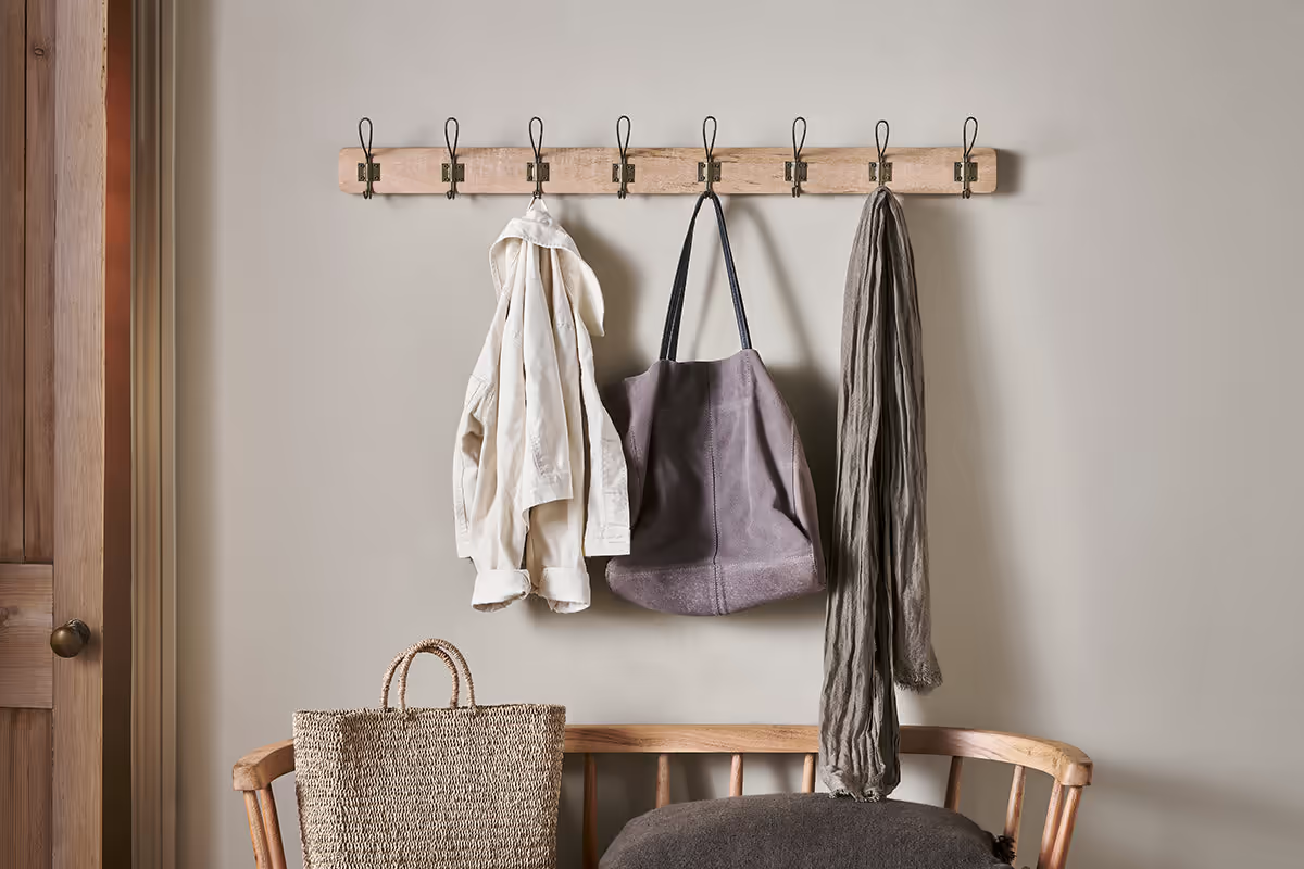 Nkuku - Ankita Mango Wood & Iron Hooks - Natural & Antique Brass - Large