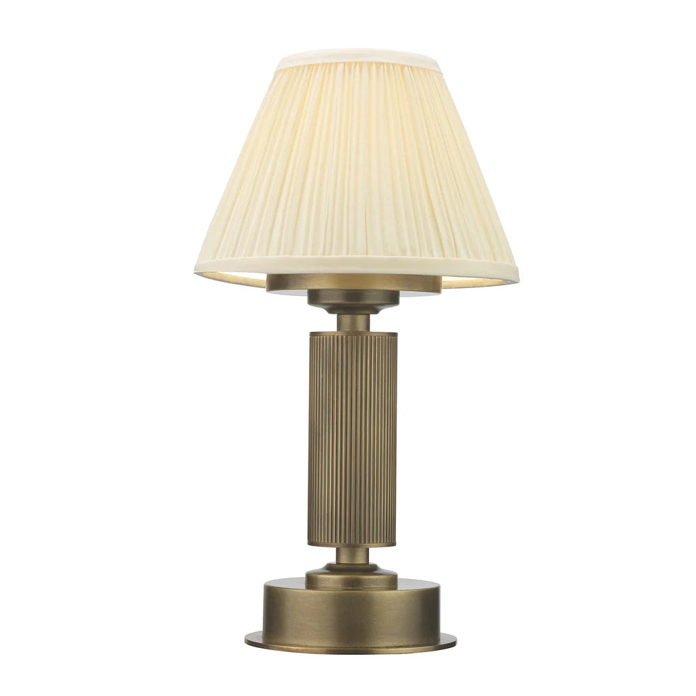 Northern Light - Barham Rechargeable Table Lamp - Old English Brass Light Finish - 6" Pleated Empire Ivory Cottont Shade